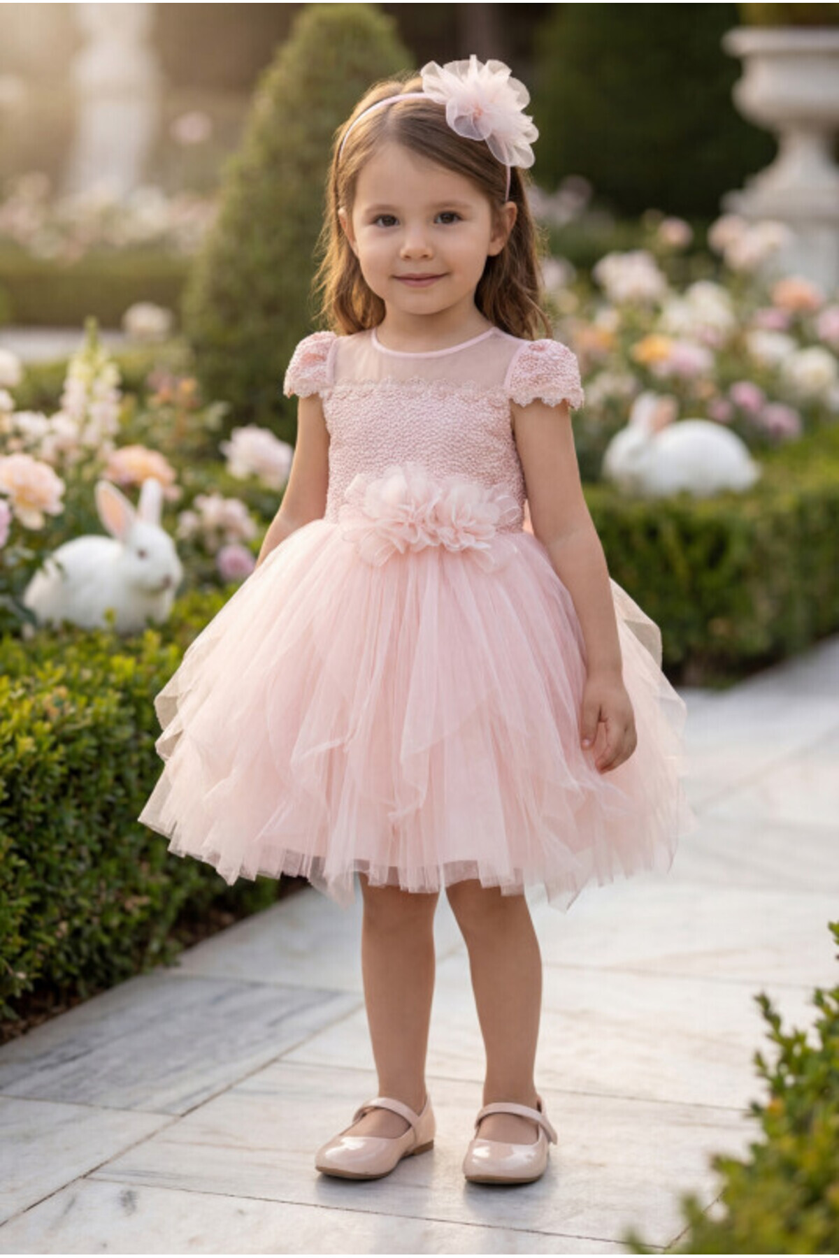 Pamina Tül Etekli Kız Bebek Çocuk Abiye Özel Gün Elbisesi 6-12-18-24 Ay 35068PR