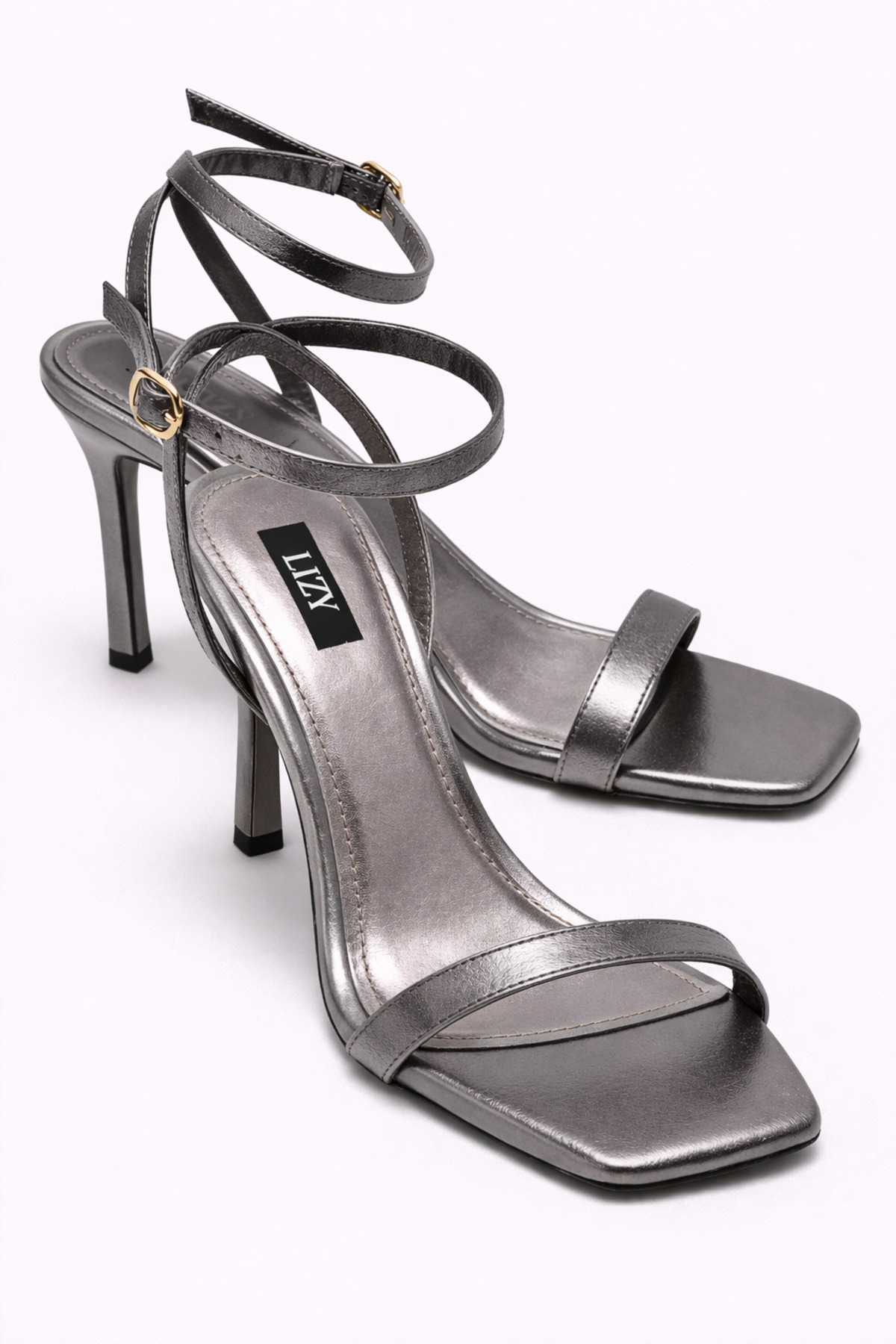 Women's Platinum Metallic Thin Band High Heels Elegant Stylish Night Shoes 9cm Heel