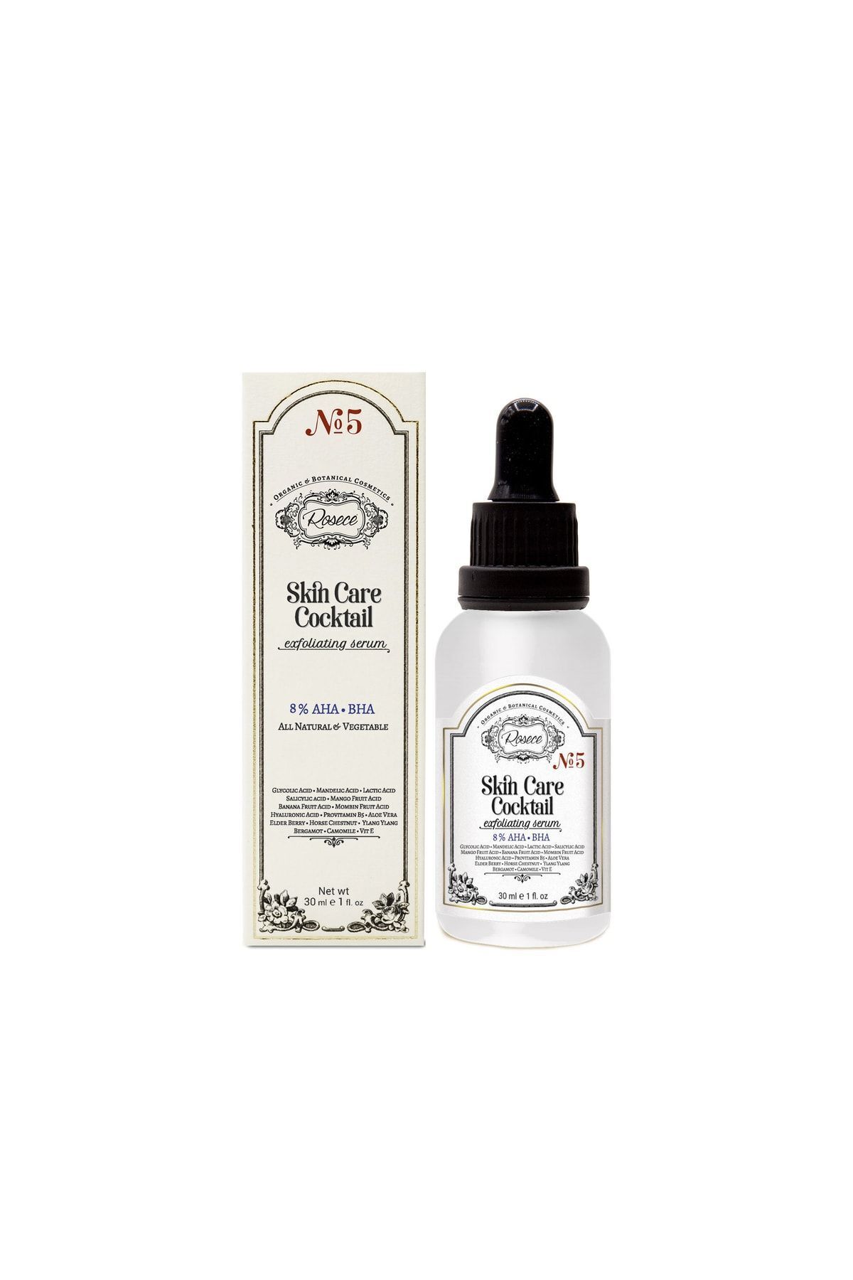 Rosece Cilt Bakım Kokteyli Eksfolyan Serum | Doğal Aha-bha Peeling Akne Leke Gözenek Karşıtı| 30 ml — R05