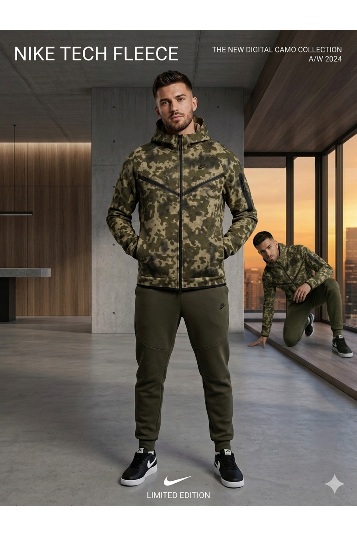 سویشرت مردانه Tech Fleece Windrunner FZ مدل Camo ASLAN SPORT نایکی سویشرت اسپرت Nike