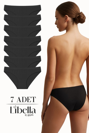 LİBELLA İÇ GİYİM Kadın Siyah Pamuklu Likralı Bikini Külot 7'li Paket – İz Yap...