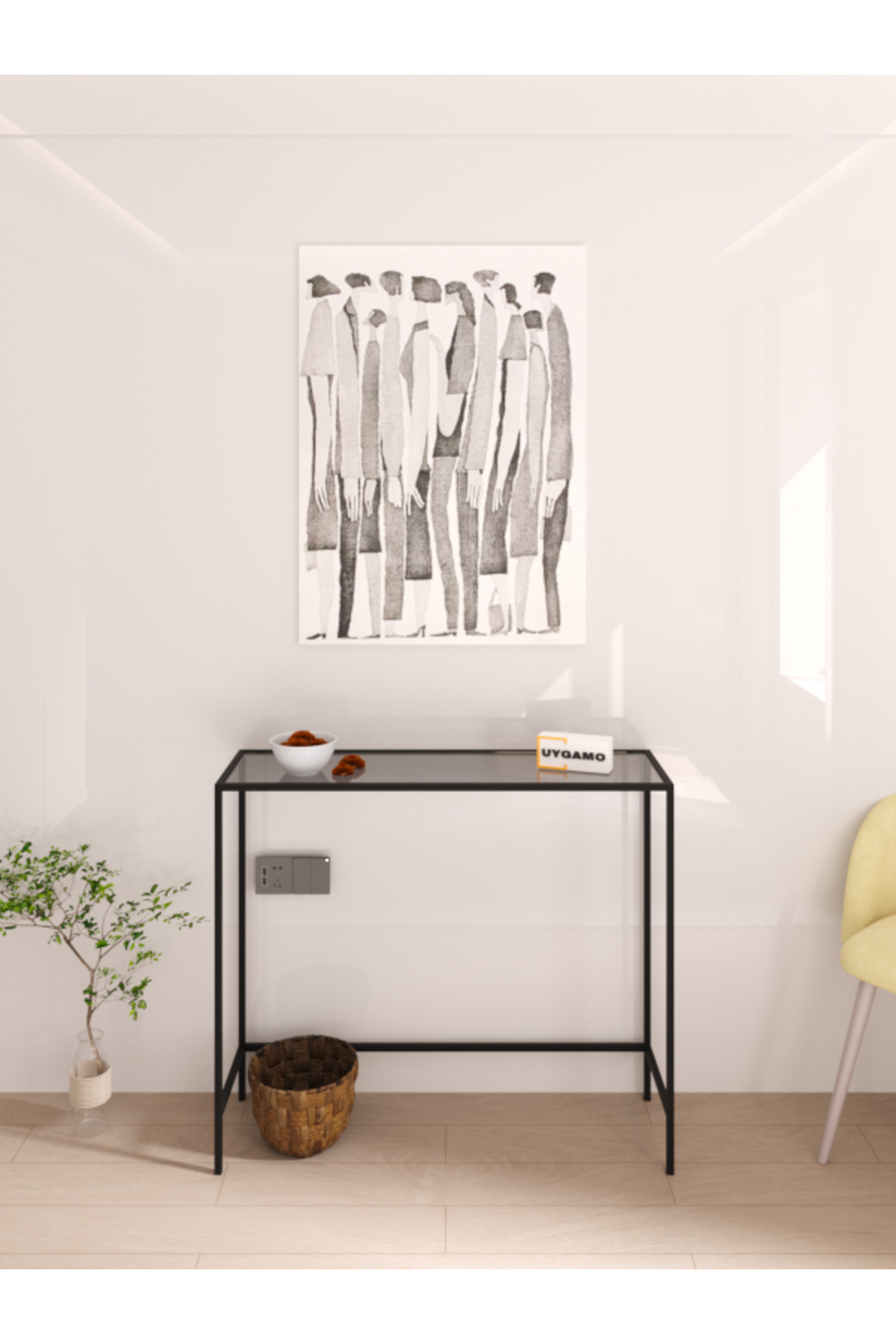 Fumo Metal Dresser Decorative Coffee Corner Console Black Smoked Glass