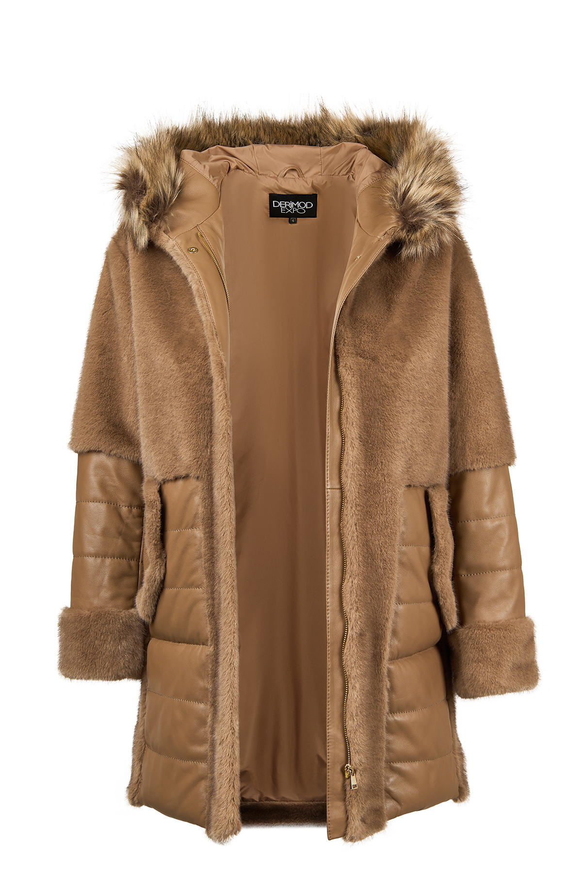 Derimod  Virginia Kadın Kahverengi Kapüşonlu Uzun Teddy Kaban 25WGP5131FF - Görsel 4