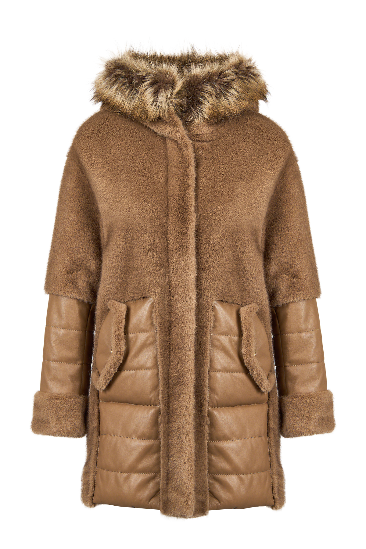 Derimod  Virginia Kadın Kahverengi Kapüşonlu Uzun Teddy Kaban 25WGP5131FF