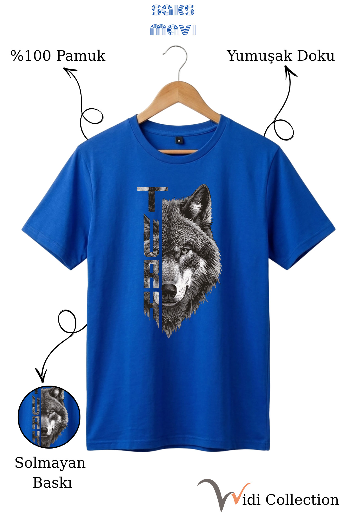 Half Wolf Half TURKISH Text Design Printed 100% Cotton T-shirt
