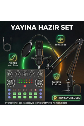 MATECHNO Profesyonel Mikrofon Seti Ses Kartlı Yayıncı Podcast Gaming Full Set...