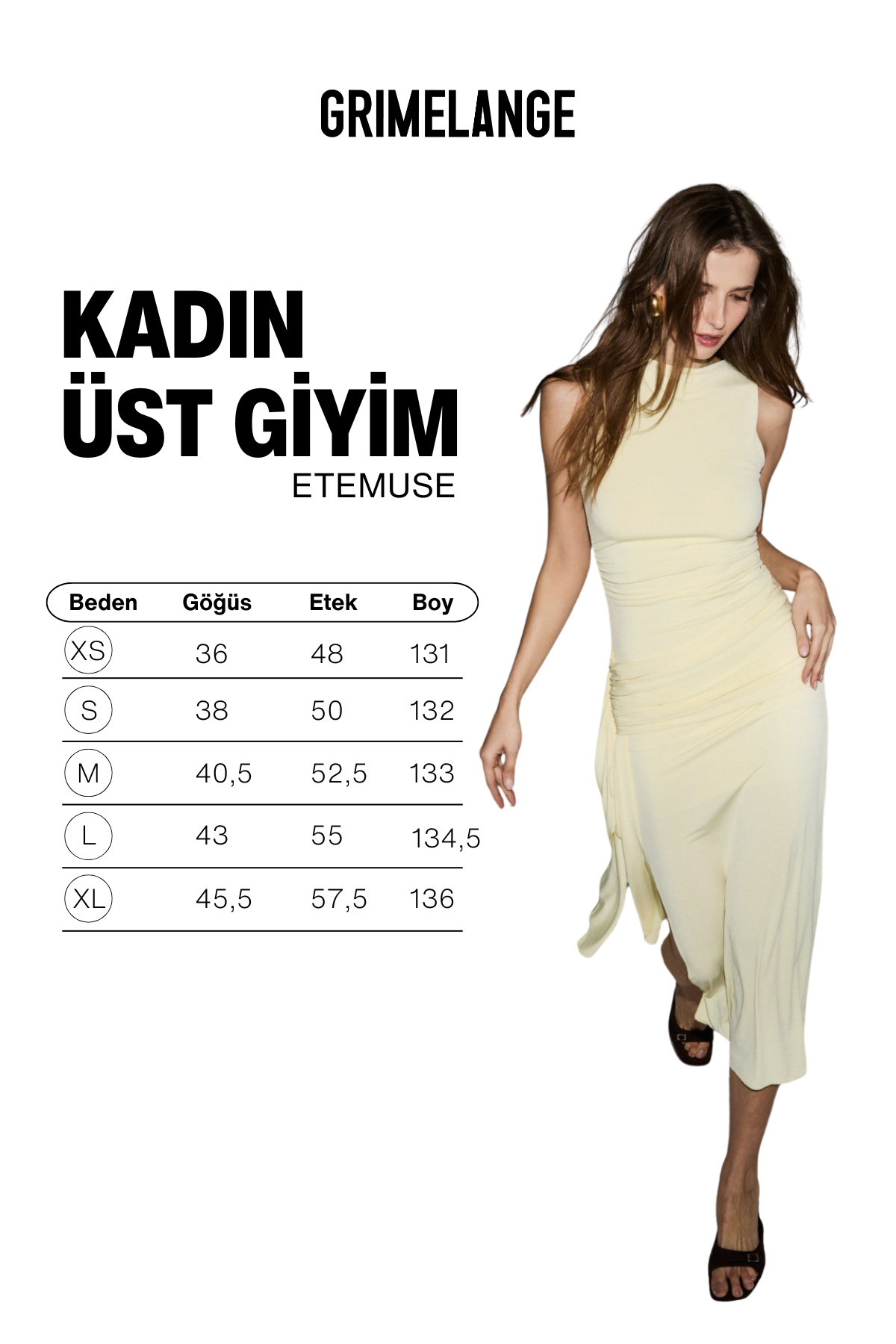 GRIMELANGE  ETEMUSE Kadın Yumuşak Ve Esnek Kumaşlı Vucuda Oturan Sarı Elbise - Görsel 4