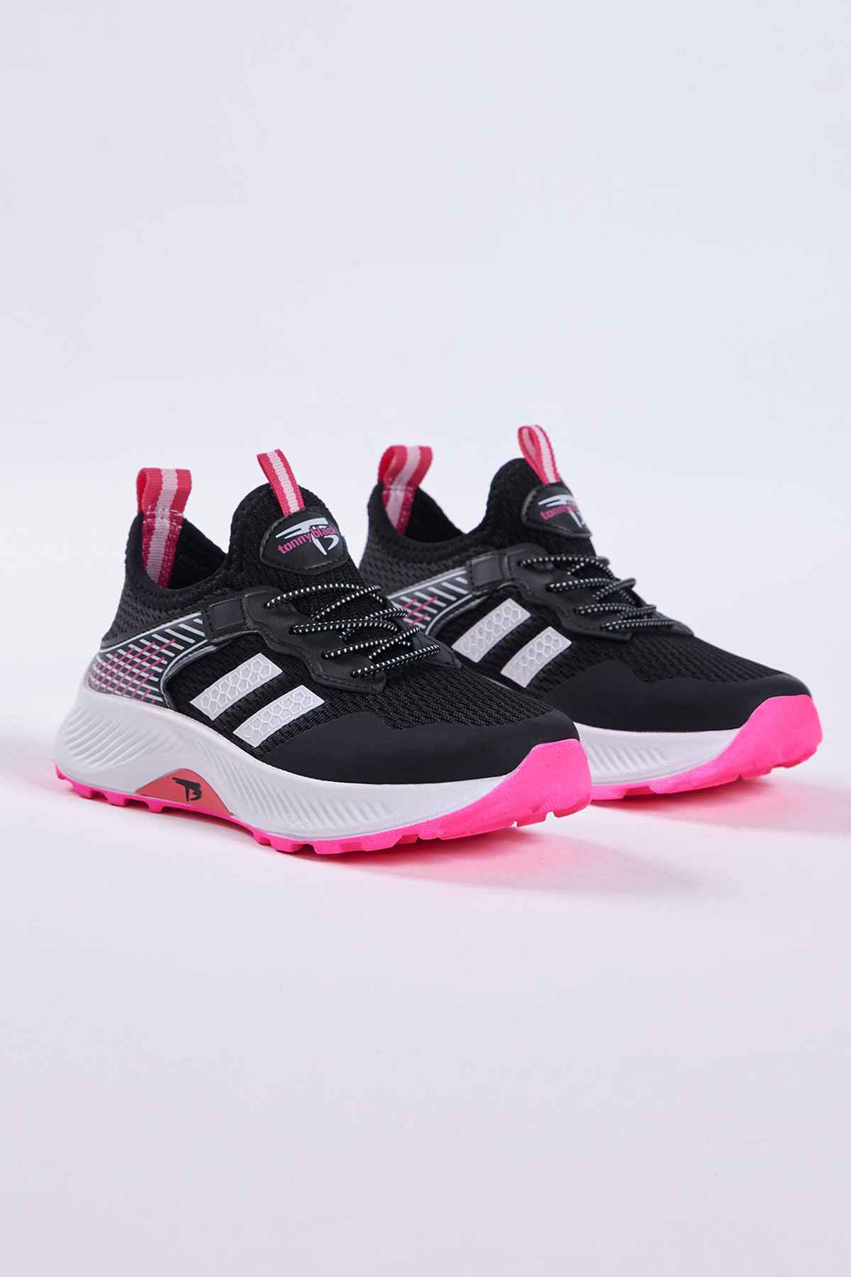 Tonny Black Children's Unisex Black Fuchsia Comfortable Breathable Fabric Lace-Up Sneaker