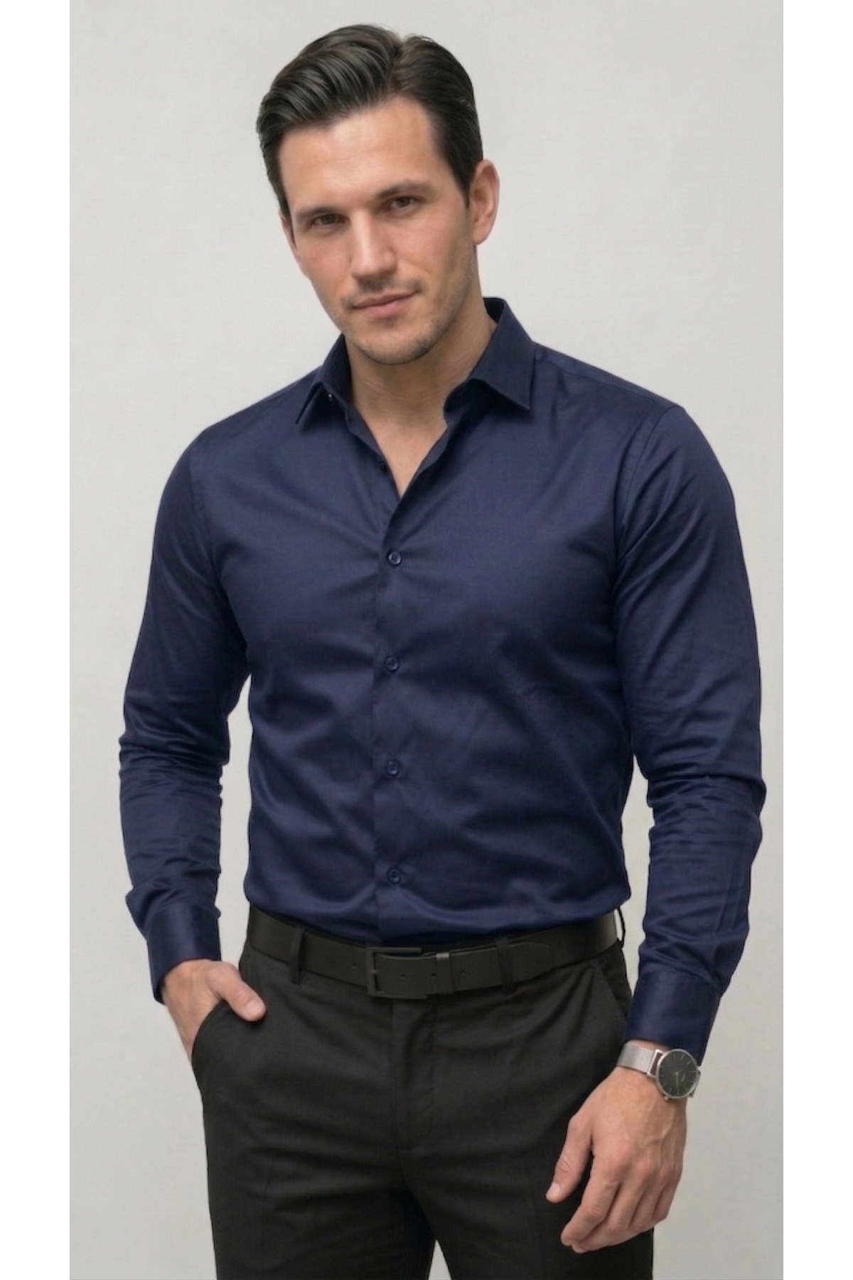 viyamen Erkek Slim Fit Klasik Saten Gömlek görsel 5