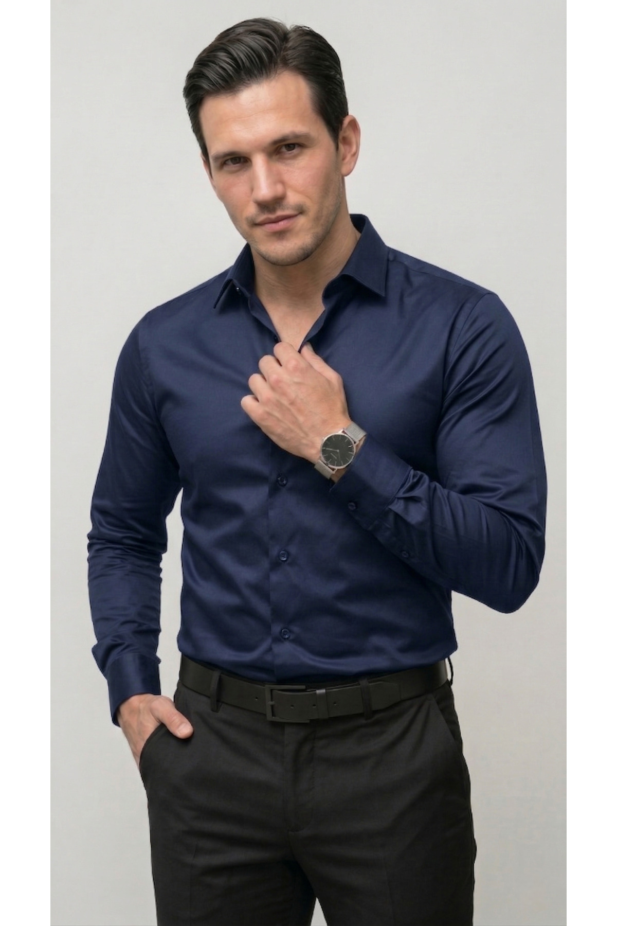 viyamen Erkek Slim Fit Klasik Saten Gömlek görsel 6
