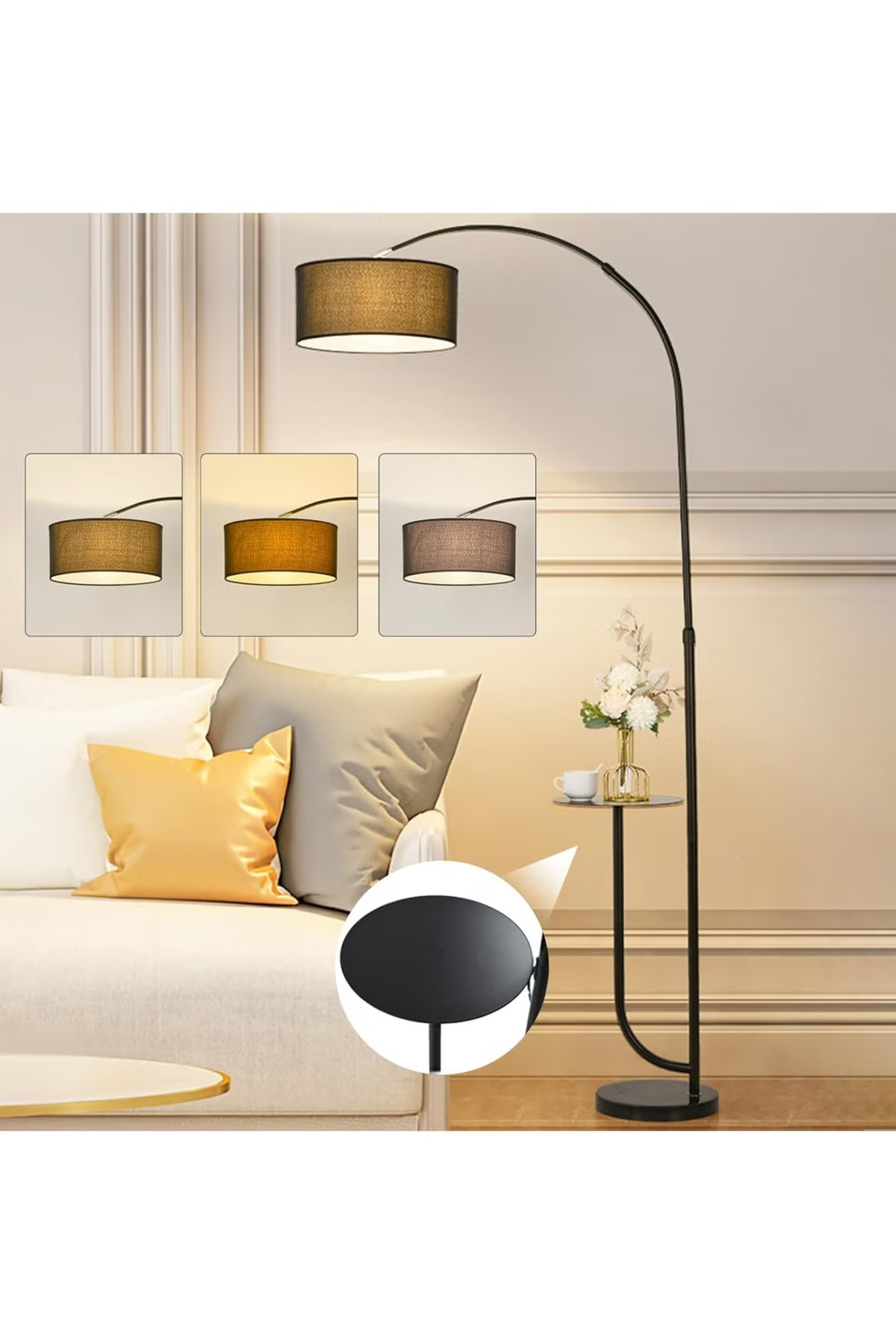Natural Marble Floor Lamp With Shelf Black, TYC1767BB49D0DA200,