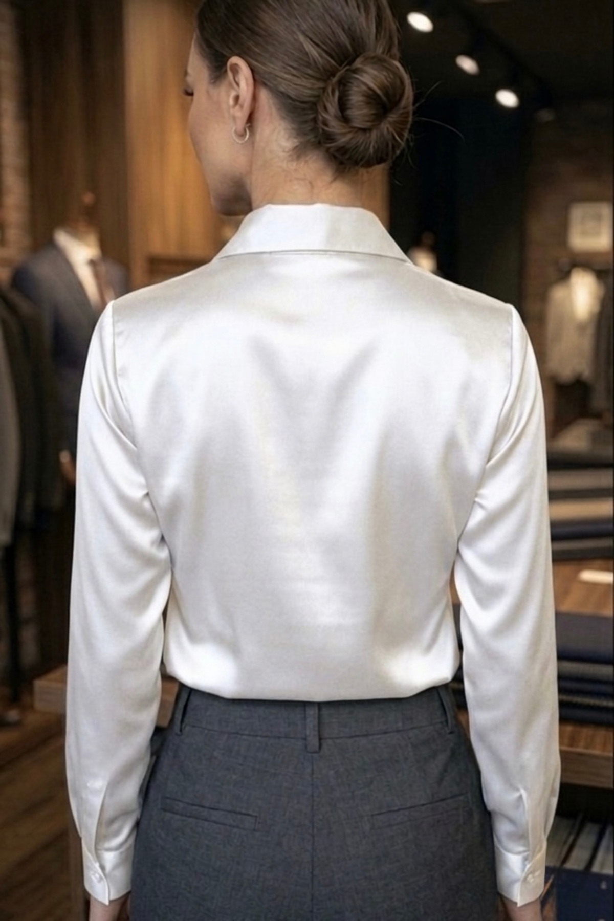 miremiran  SATEN GÖMLEK gizli patlı Kadın Slim fit SATEN BEYAZ - Görsel 4