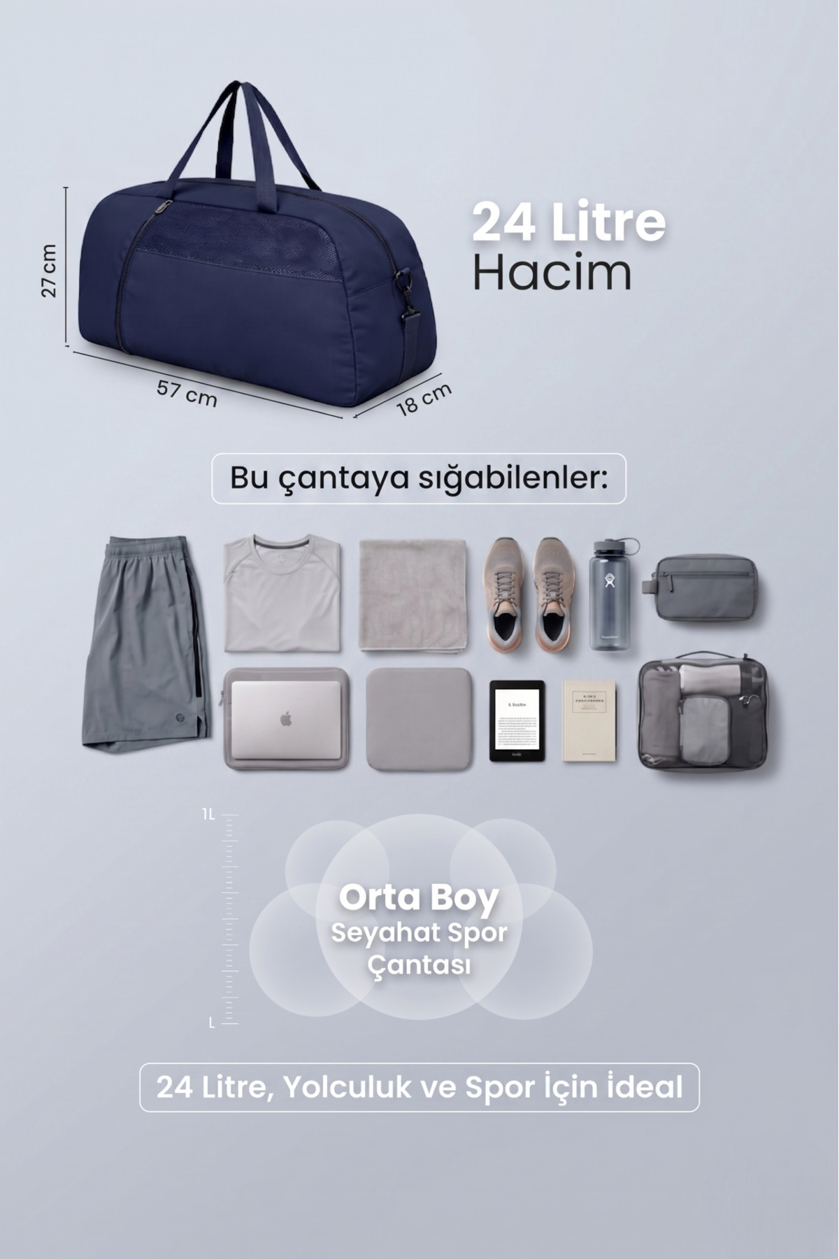 KAFF  Orta Boy Lacivert Önü Cepli Ayarlanabilir Omuz Askılı El Seyahat Spor Çantası-0832