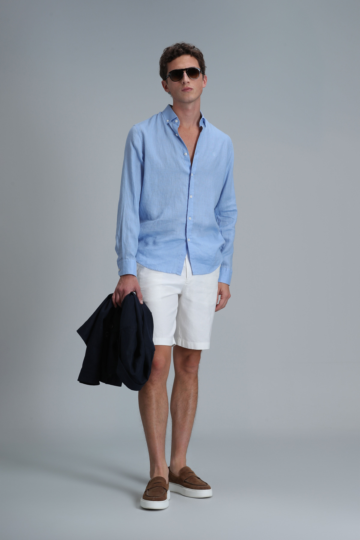 Lufian  Pitaya Erkek Keten Gömlek Comfort Fit Mavi - Görsel 4