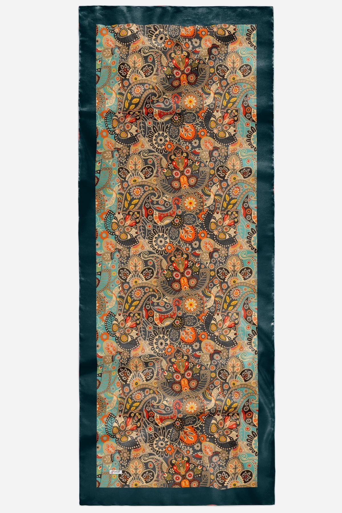 AFVENTE  Etnik Çiçek Desen Yeşil Soft Pamuk Şal - Görsel 2