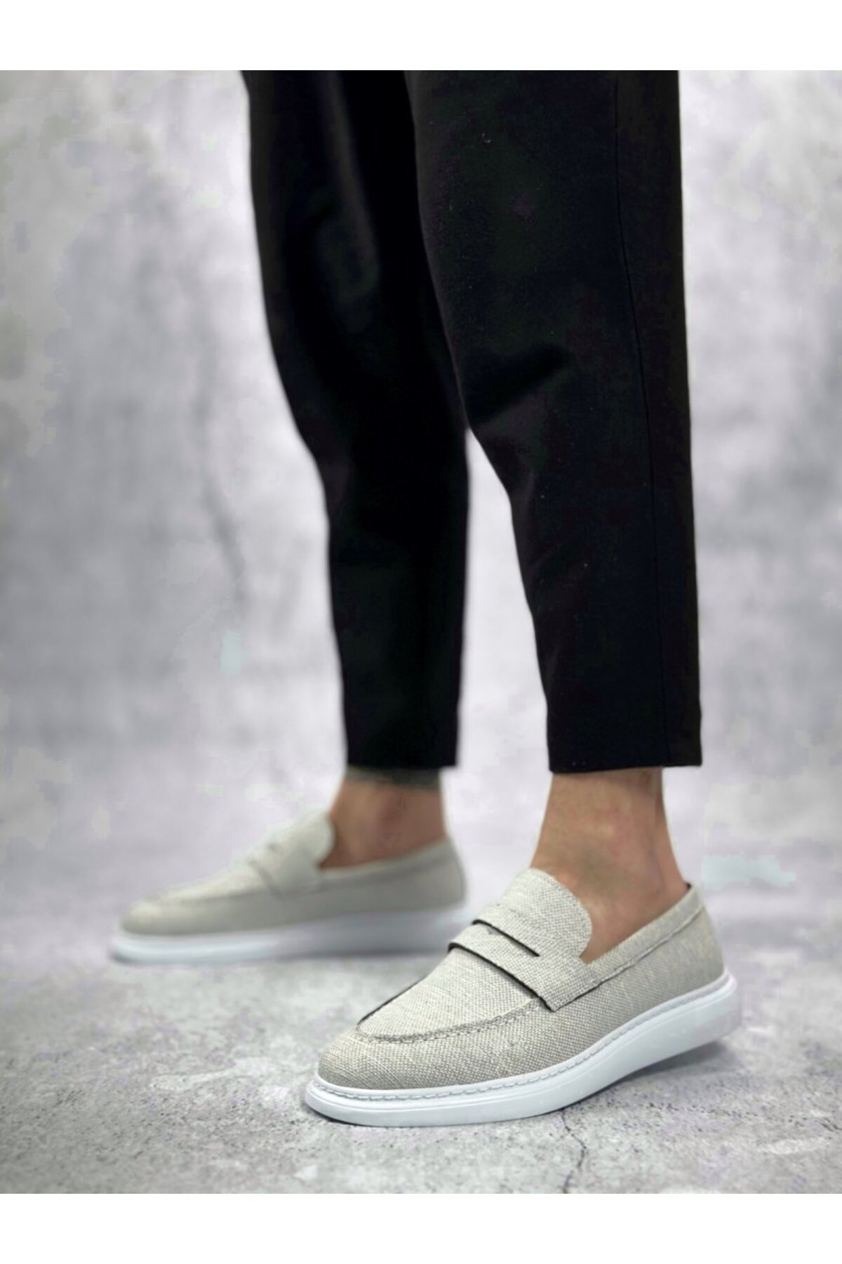 BOA BA0355 Bağcıksız Keten Gri Klasik Corcik Erkek Ayakkabı görsel 3