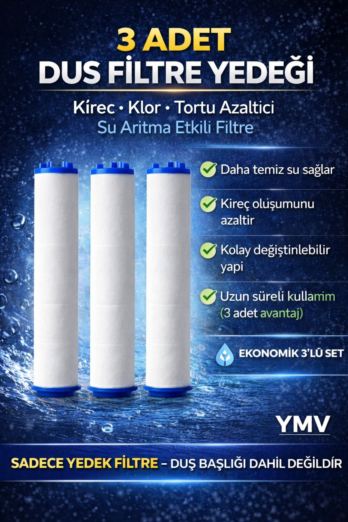 3 Pcs Shower Head Replacement Filter Water Saving Cartridge Set with Anti-Limescale Purifier