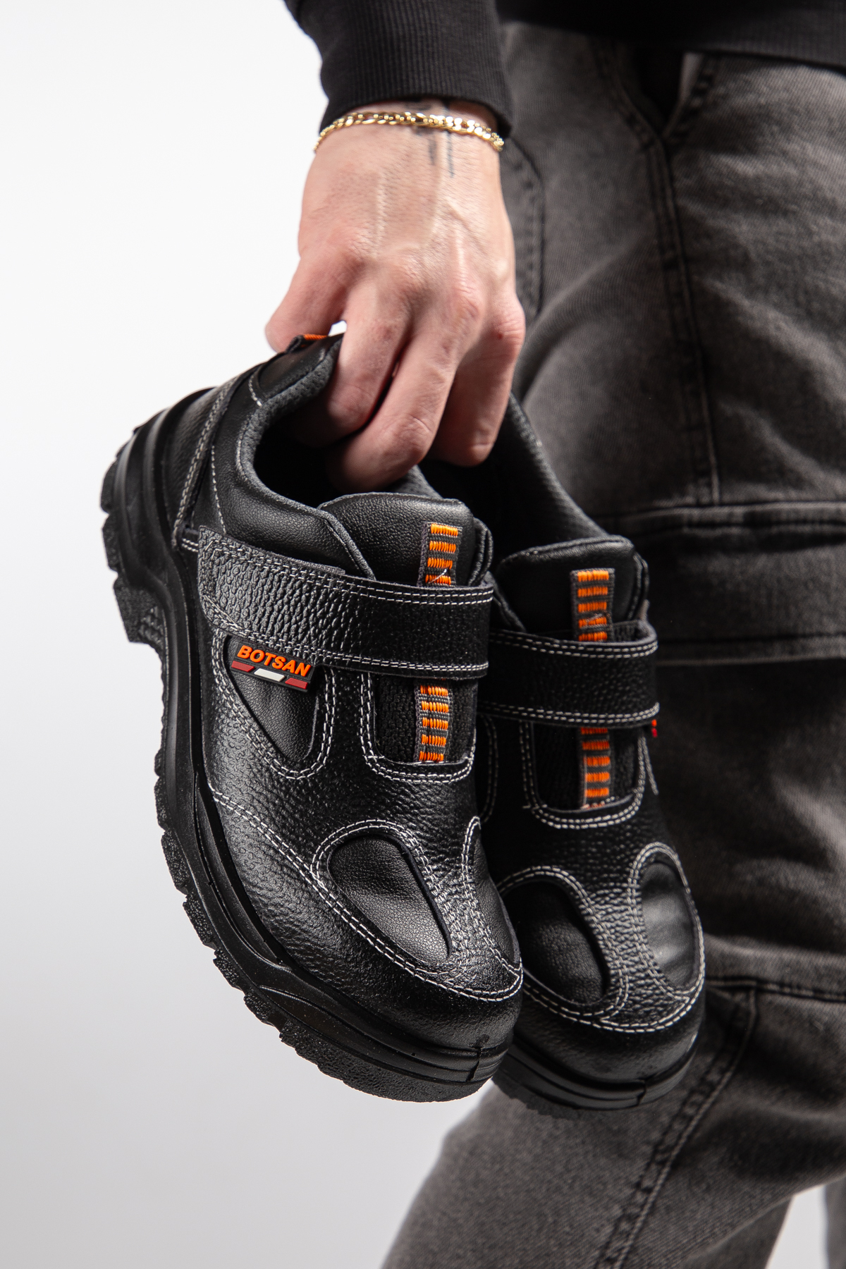 Botsan YD100 O1 100% Leather Waterproof Velcro Winter Steel Toe-Free Non-Steel Work Shoes