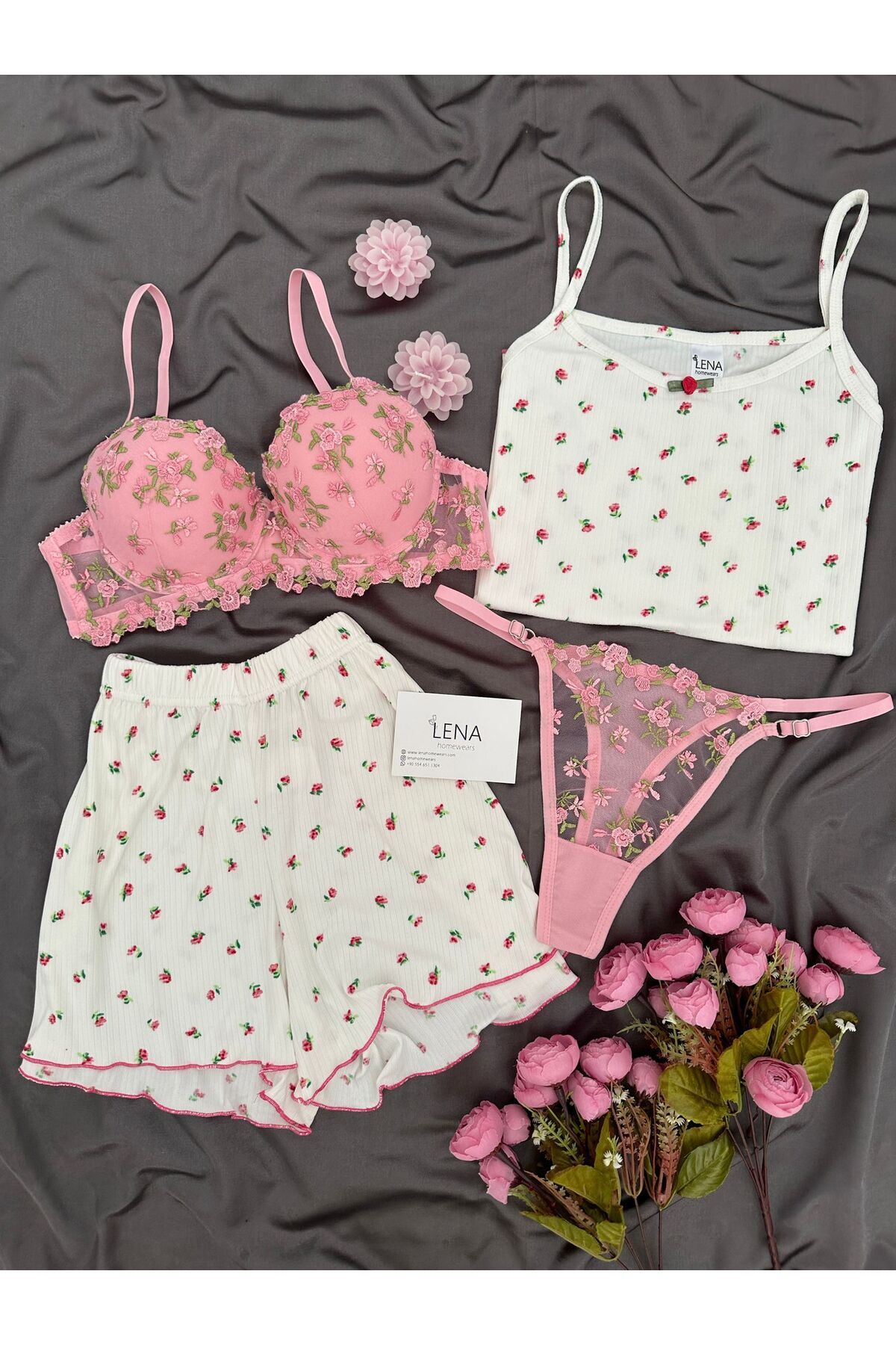 Oslo Fabric Patterned Shorts Pajamas Set with Women's Underwear