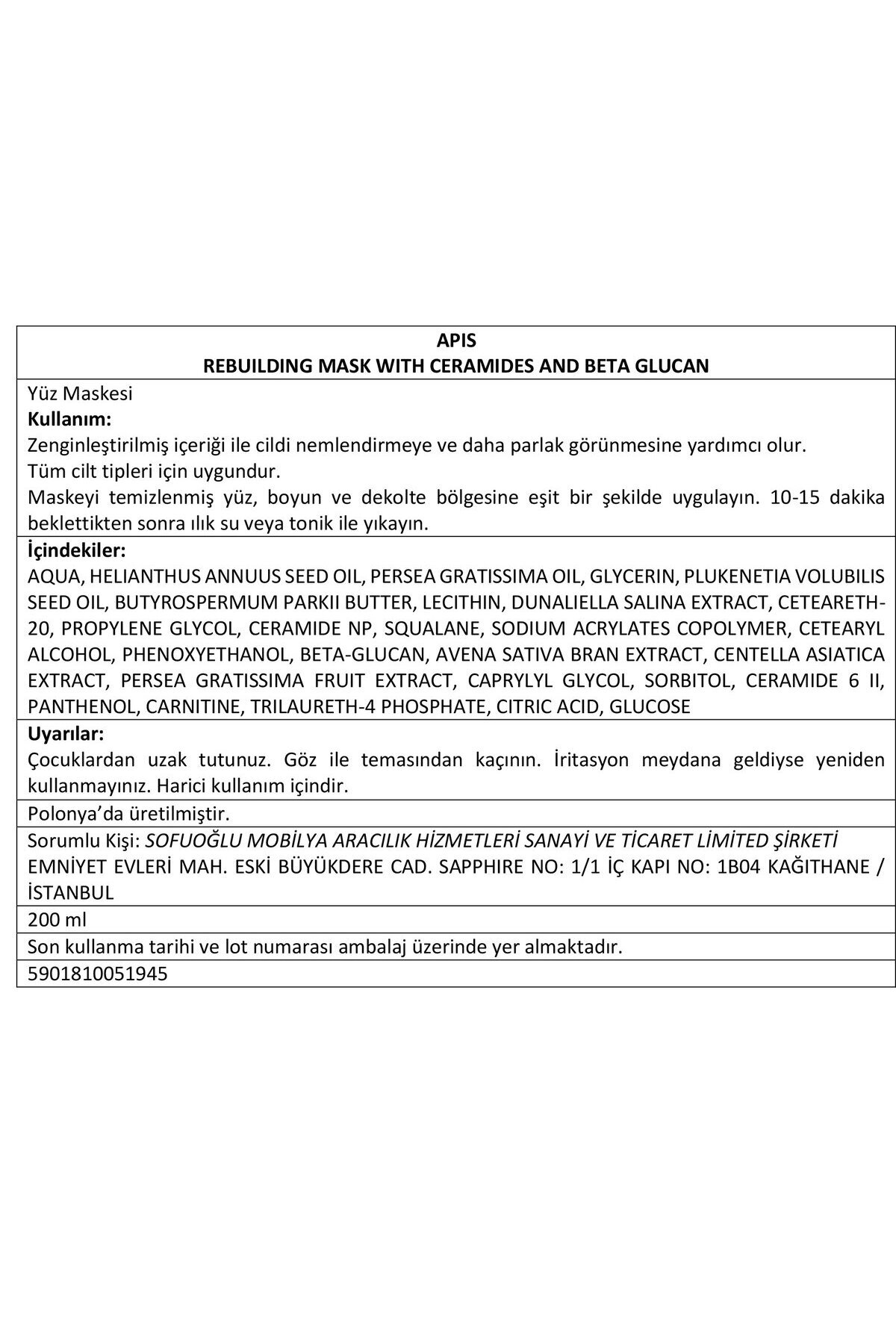 Cera & Beta-Glukan Maskesi - 200 Ml — APIS-55165 — تصویر 4 از 4