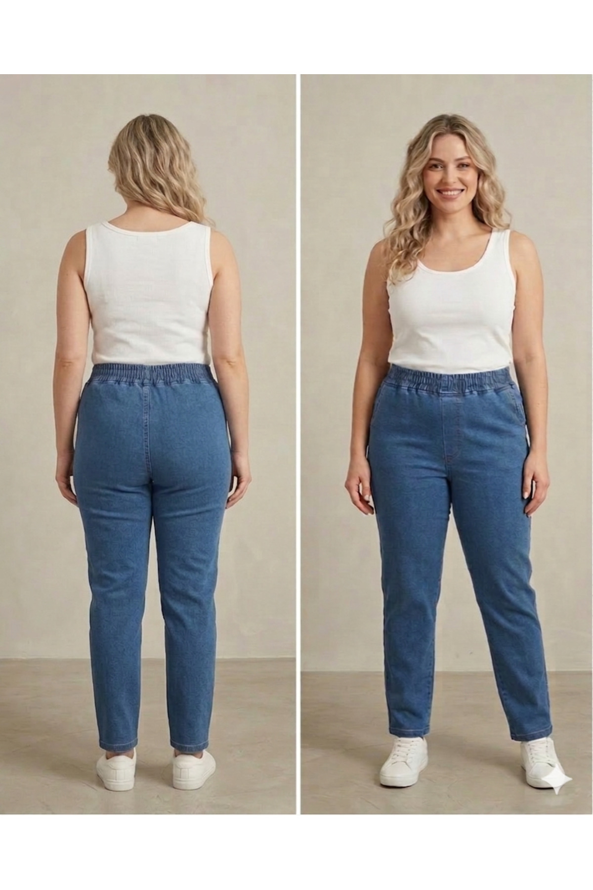 Butik  BELİ LASTİKLİ LİGRALI BÜYÜK-KÜÇÜK BEDEN BORU PAÇA KOT PANTOLON - Görsel 3