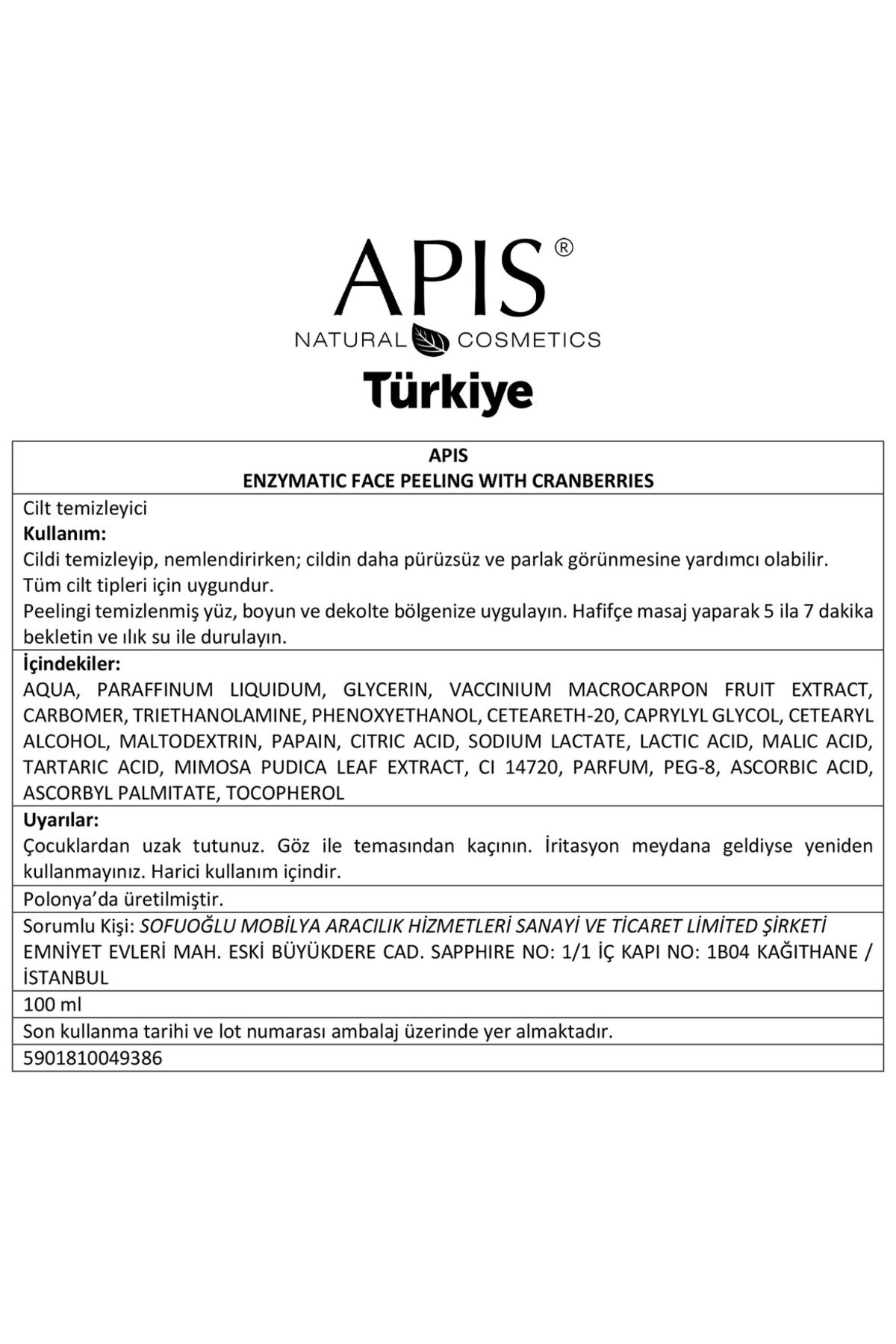 Kızılcık İçeren Enzimatik Yüz Cilt Peelingii - 100Ml - Cilt Yenileyici — APIS-9386 — تصویر 4 از 4