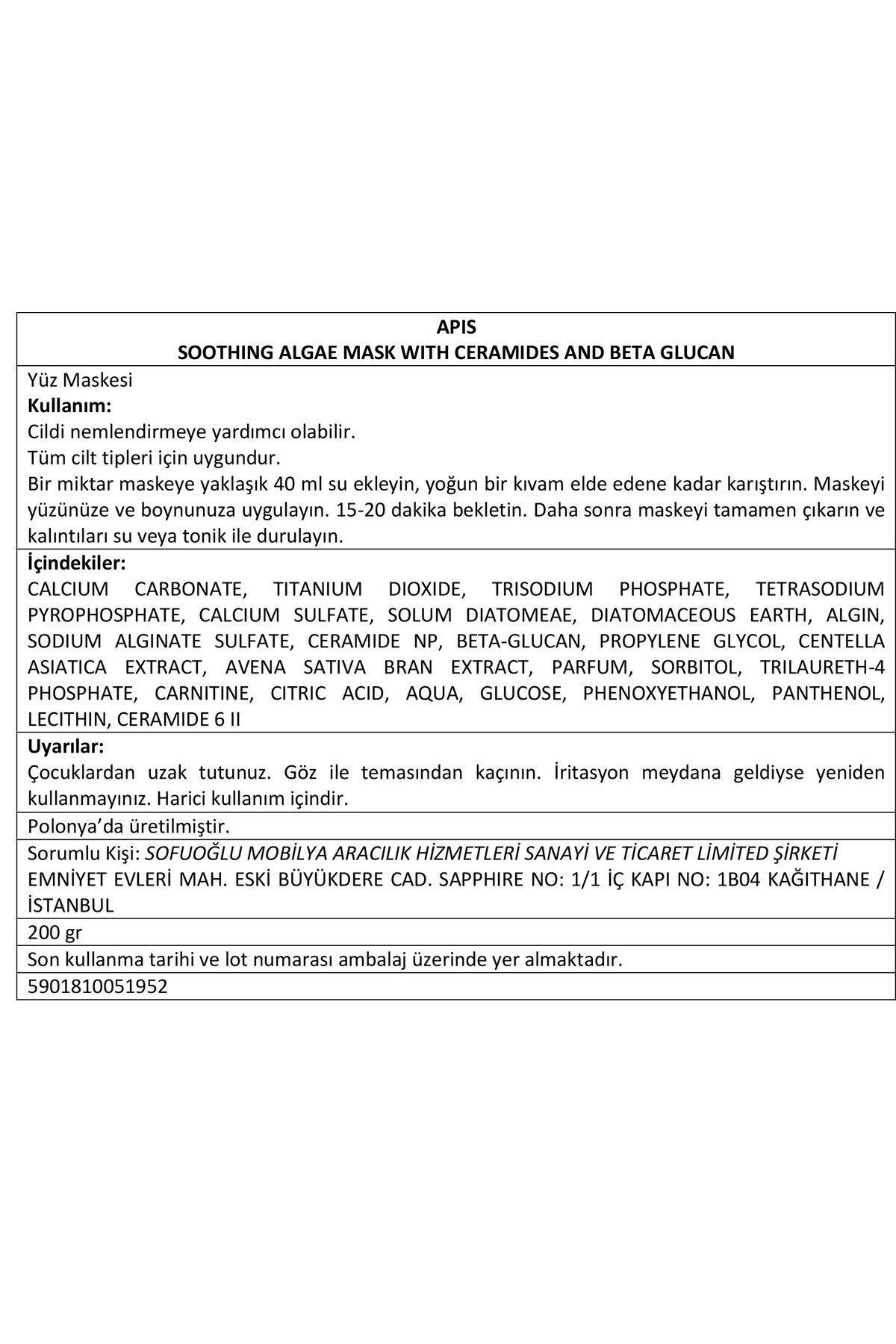 Cildi Yatıştıran Alg & Beta-Glukan Maskesi - 200 Ml — APIS-55170 — تصویر 3 از 3