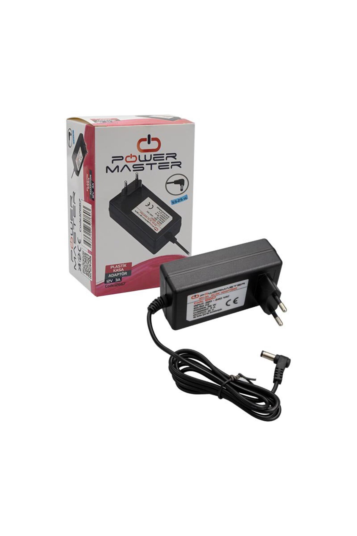 PM-12667 12 Volt - 3 Amper 5.5*2.5 Mm Uçlu Plastik Kasa Priz Tipi Adaptör