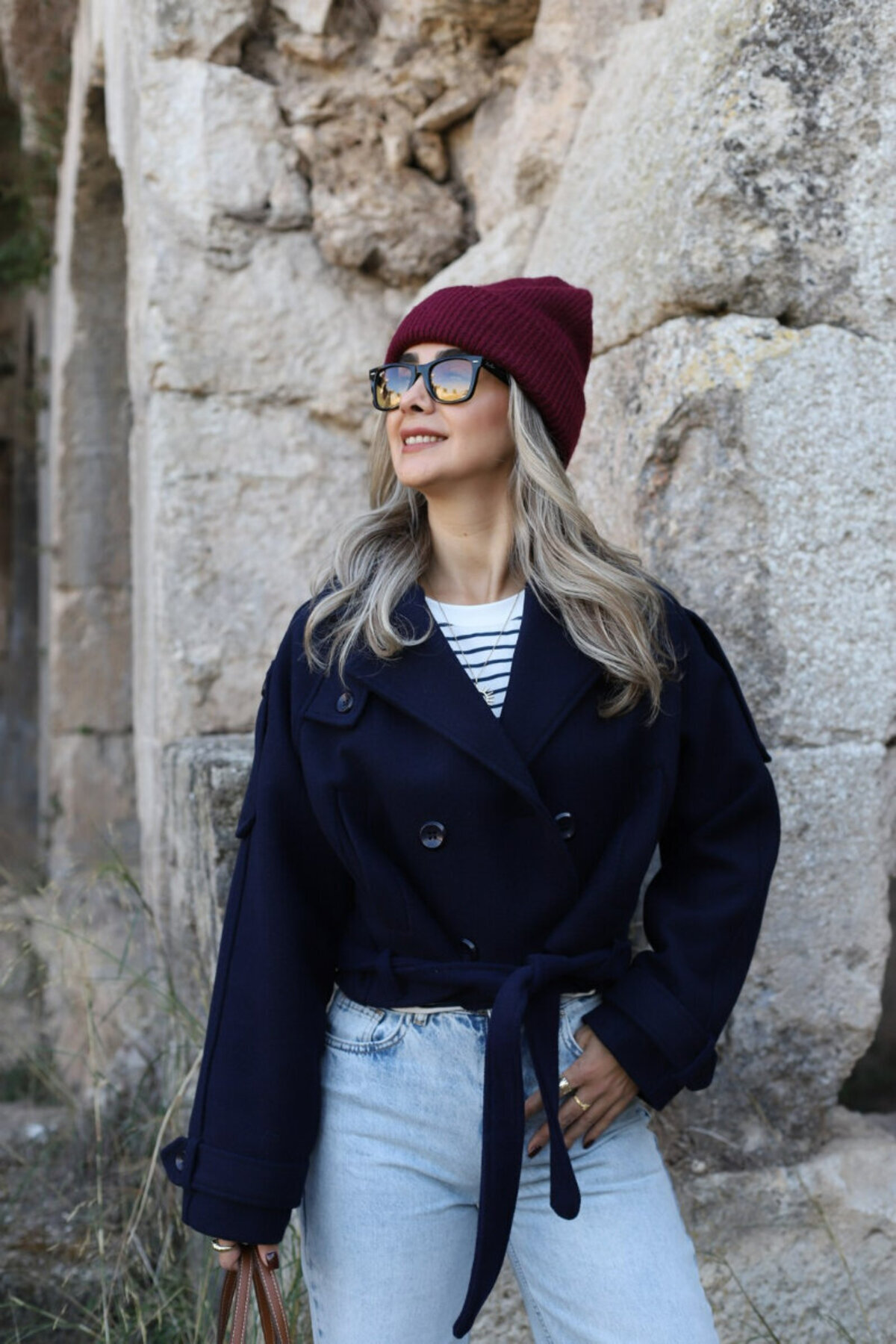 bytugcekaya Lacivert İç Astarlı Kısa Kaşe Kaban görsel 3