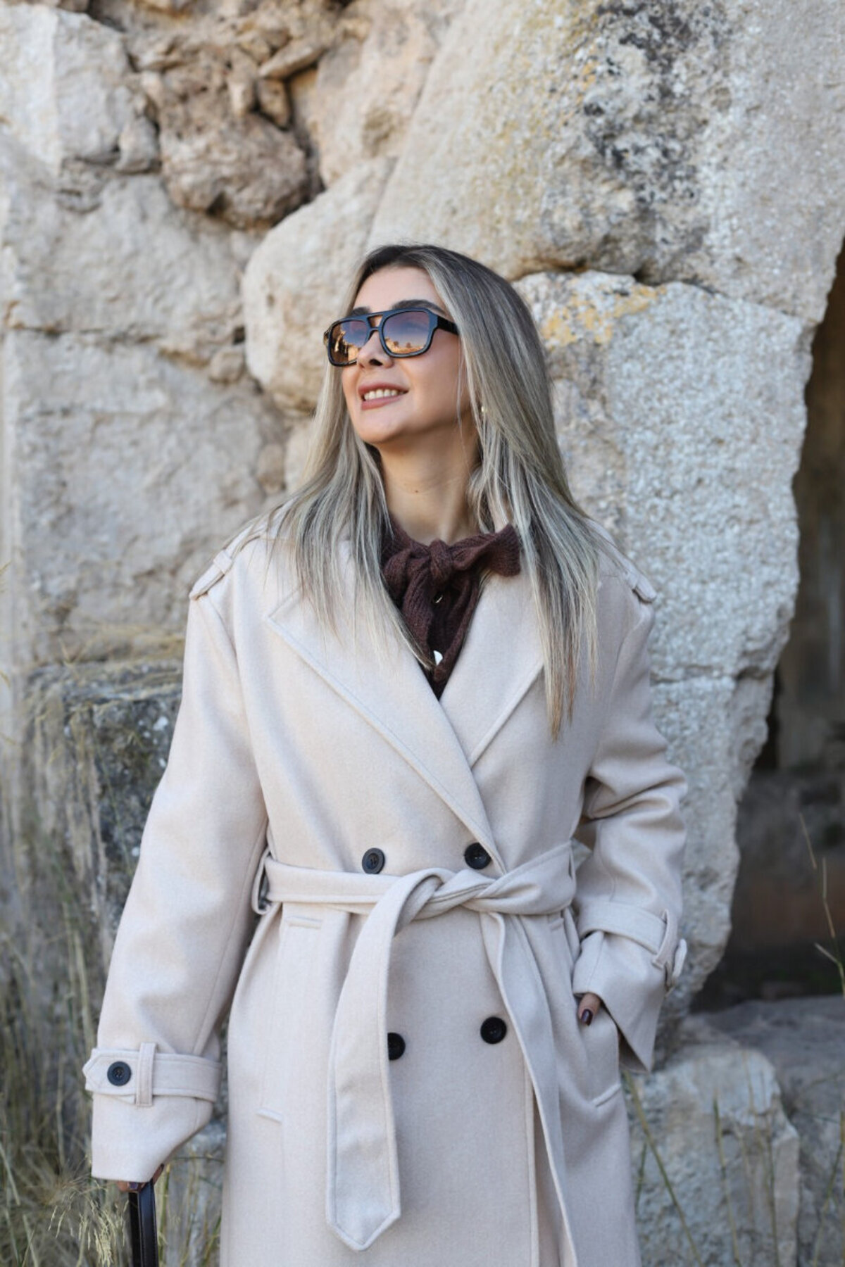 bytugcekaya Taş Astarlı Düğme Detay Kaşe Kaban görsel 3
