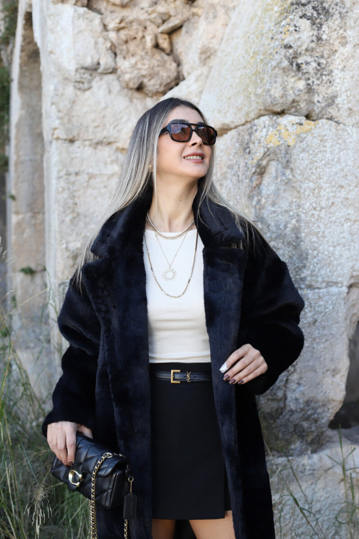 bytugcekaya Siyah Standart Beden Kürk Kaban görsel 3