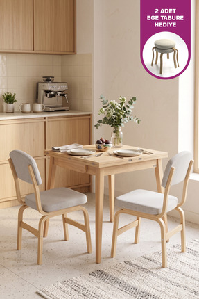 VİLİNZE Ege Sandalye Avanos Ahşap MDF Mutfak Masası Takımı - 70x140 cm