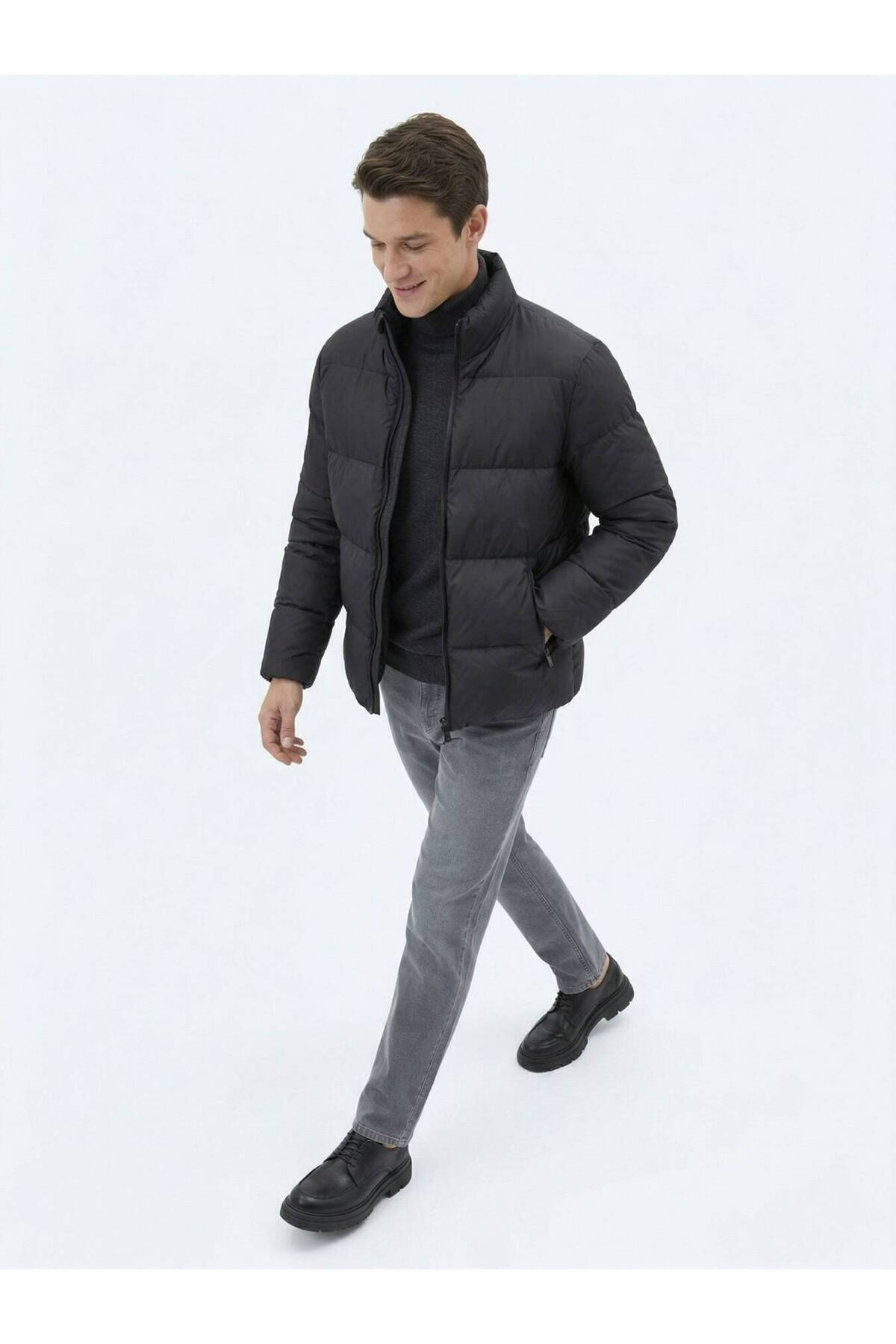 Kip  Siyah Regular Fit Dik Yaka Casual Dokuma Mont - Görsel 3