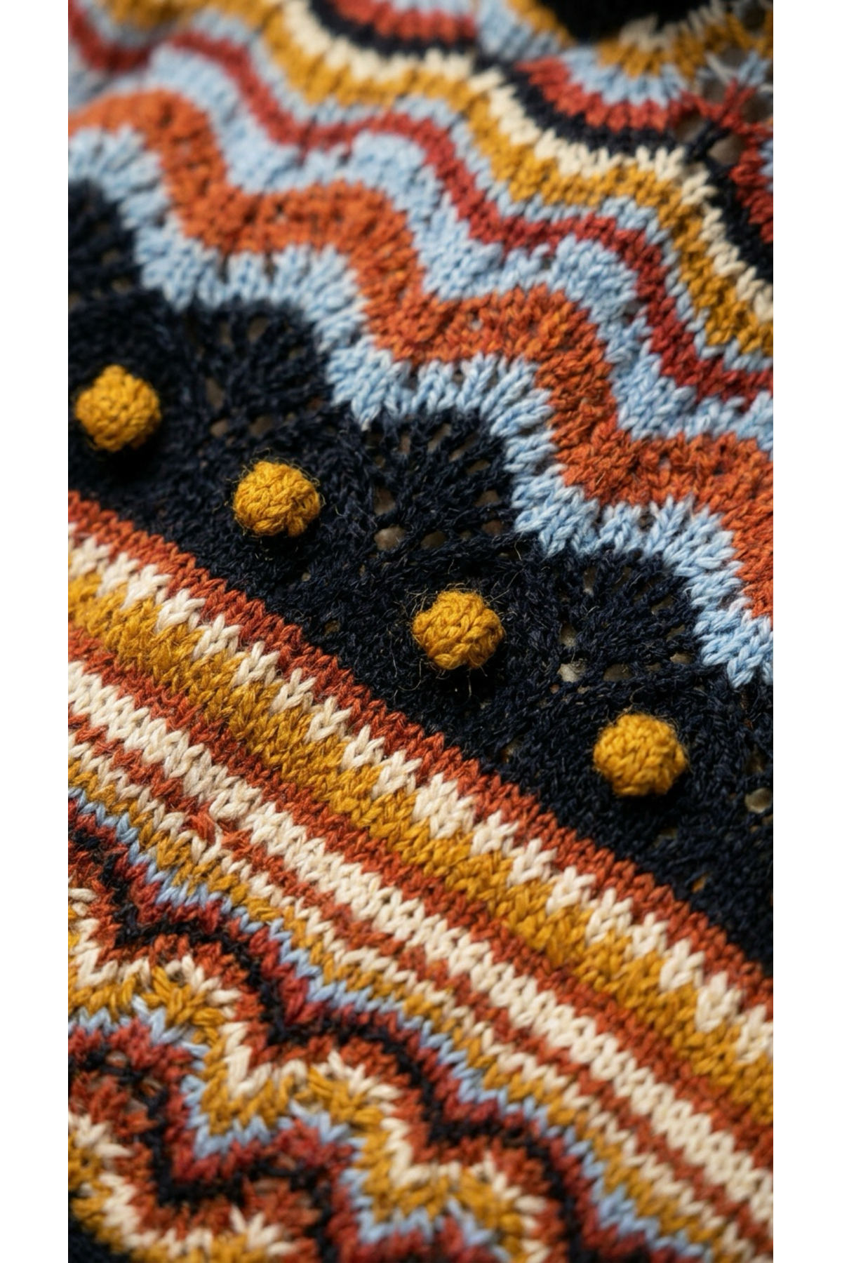 Wearified  Kadın Triko Yazlık Kazak %100 Pamuk Premium Çok Renkli Etnik Desenli Ajurlu Ponponlu Mevsimlik Kazak - Görsel 3