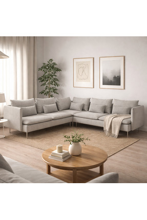 Haliloğlu Bella Tam Köşe Takımı (gri-vizon) 291x291cm, Keten 30