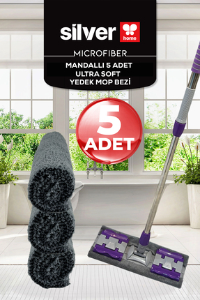 SİLVER HOME Mikrofiber 5 Adet Mandallı Mop Uyumlu Süper Emici Lazer Kesim Yoğ...