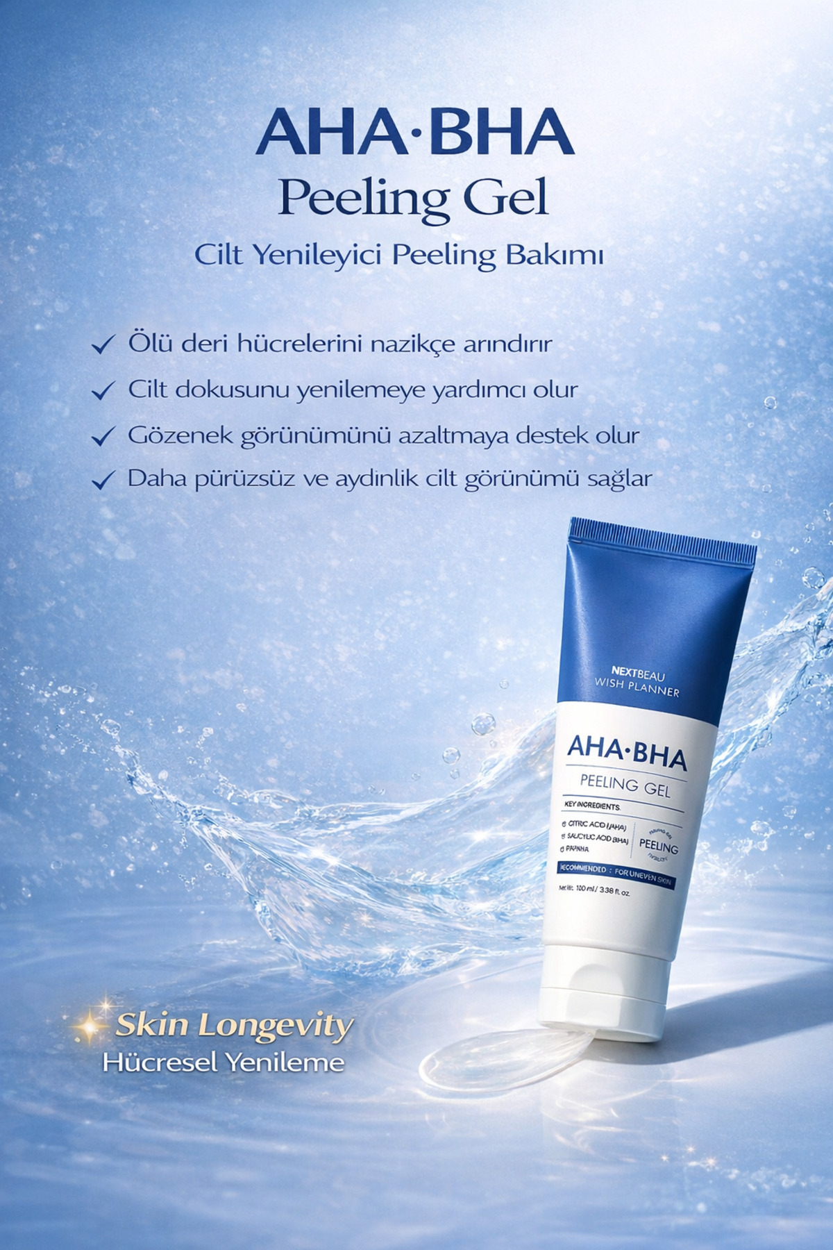 Aha Bha Cilt Yenileyici Ölü Deri Arındırıcı Peeling Etkili Gözenek Temizleyici Aydınlatıcı Yüz Jeli — NB1201 — تصویر 7 از 7