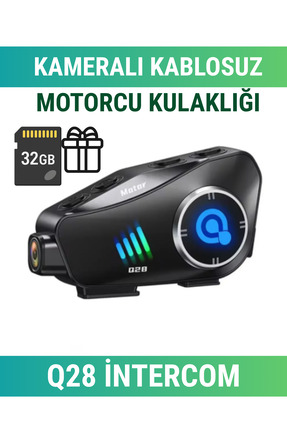 WUNİT Q28 1080 P HD Kameralı İntercom 32 GB Sd Kart Hediyeli Kask Motorcu Kul...
