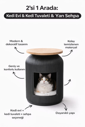 KastaSaksı 43x55 plastik siyah üstü vision mermer MDF kedi evi kedi tuvaletii...