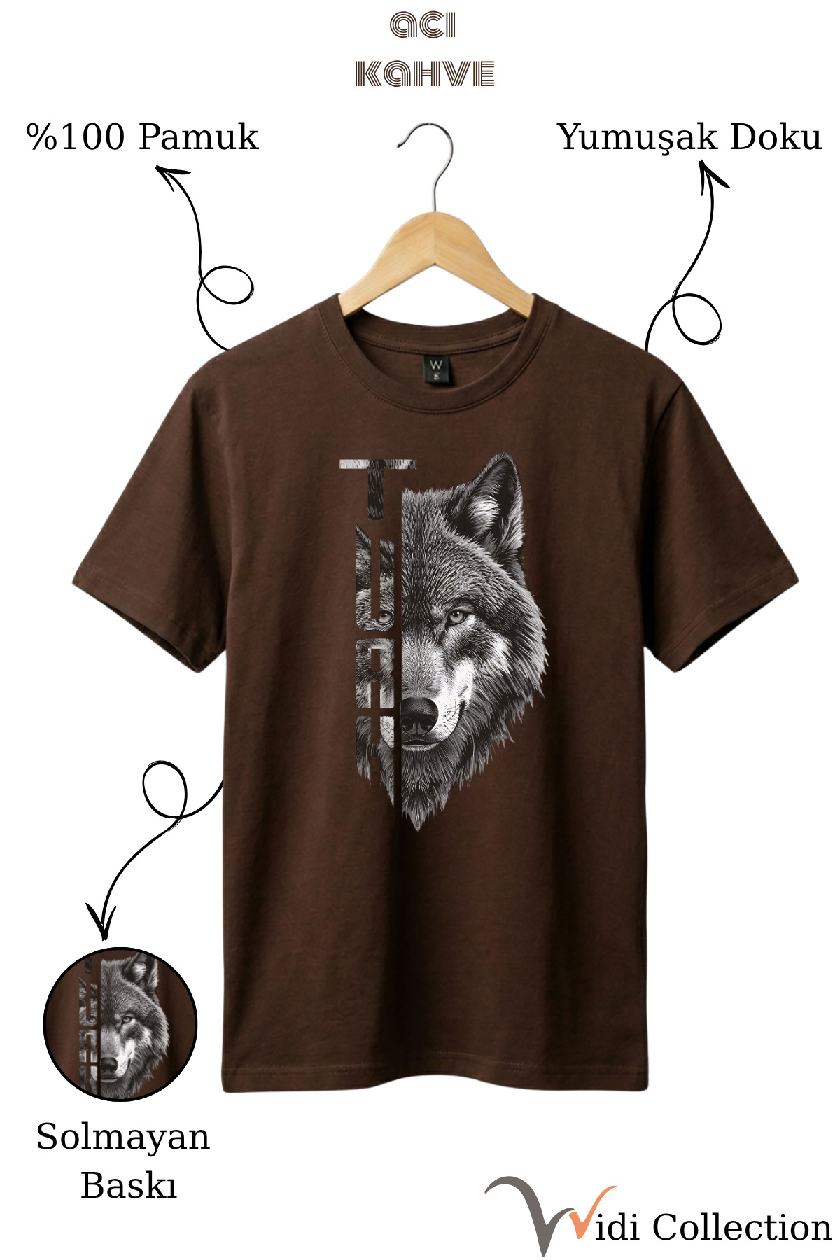 Half Wolf Half TURKISH Text Design Printed 100% Cotton T-shirt