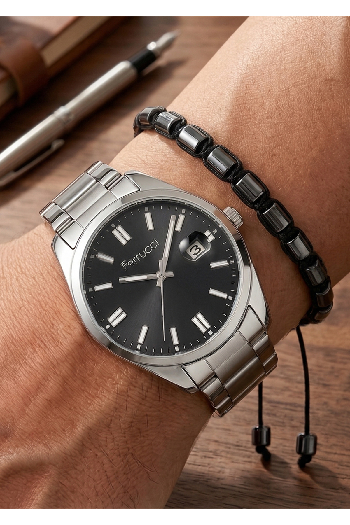 Men's Rose Wicker Cord with Calendar Function - Iconic Rose Gold and Silver Combination