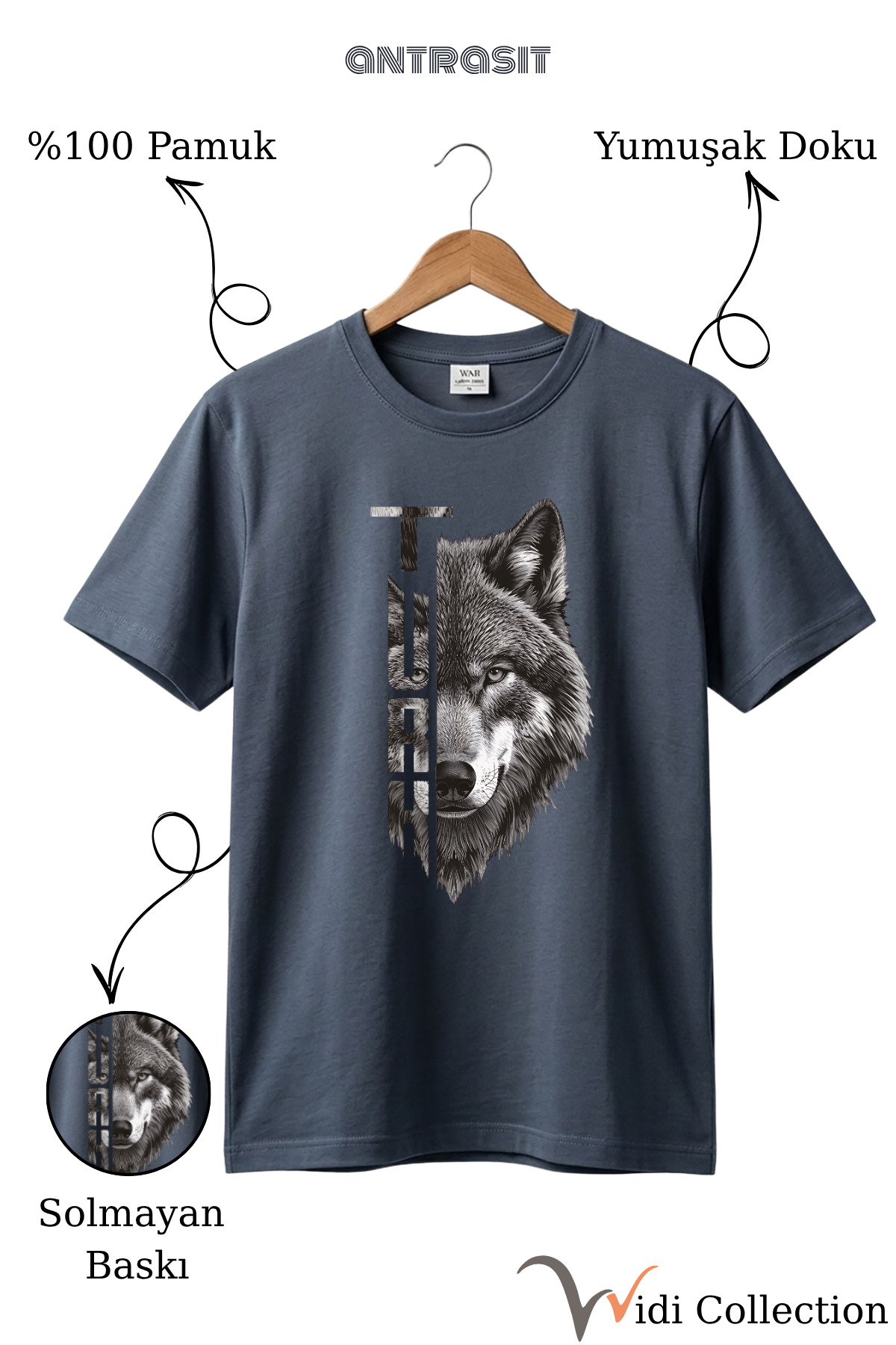 Half Wolf Half TURKISH Text Design Printed 100% Cotton T-shirt