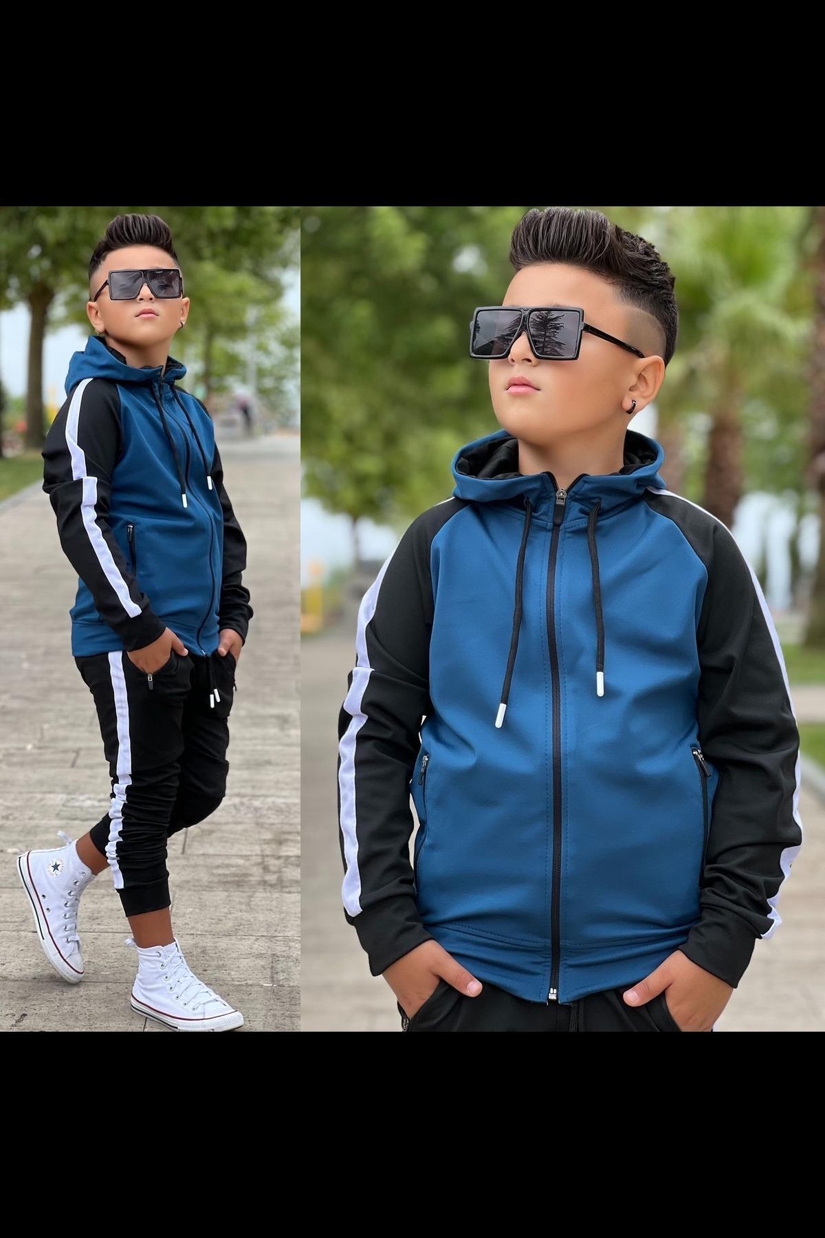 Zaziko Kids Unisex dětská tepláková souprava s kapucí a proužkovanými detaily...