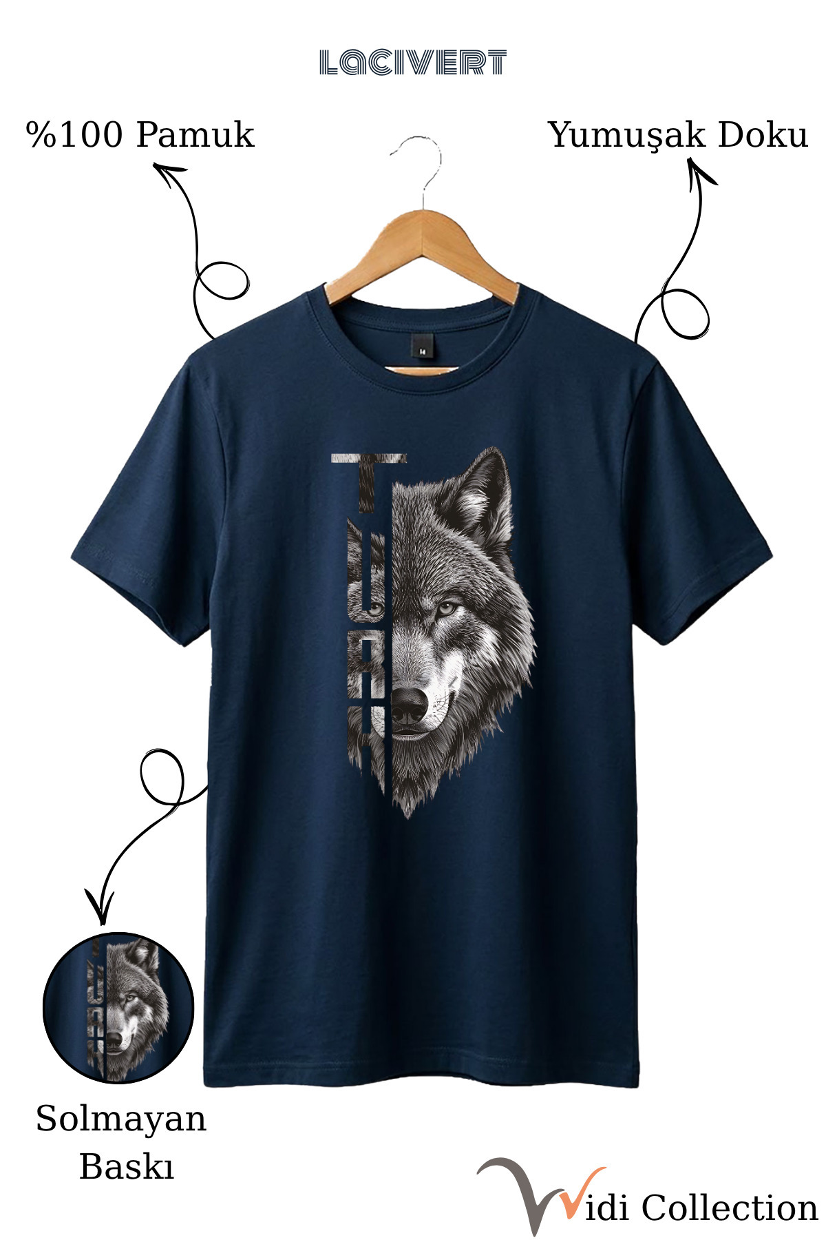 Half Wolf Half TURKISH Text Design Printed 100% Cotton T-shirt