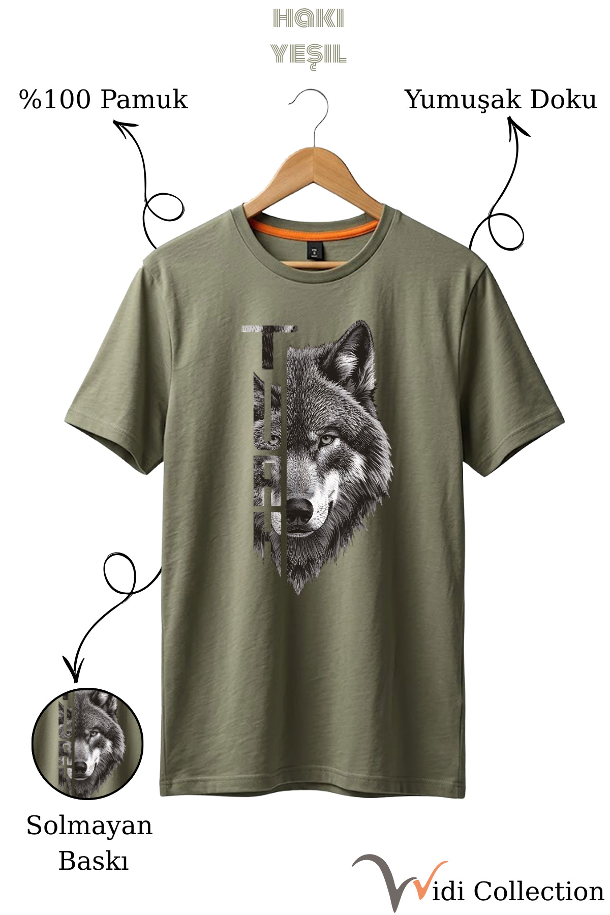 Half Wolf Half TURKISH Text Design Printed 100% Cotton T-shirt