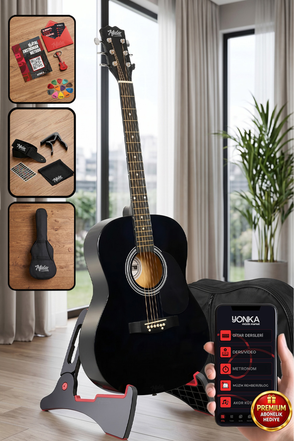 Midex Rg-550bl Pack Kaliteli Mavi 40 Inç Akustik Gitar Seti 4/4