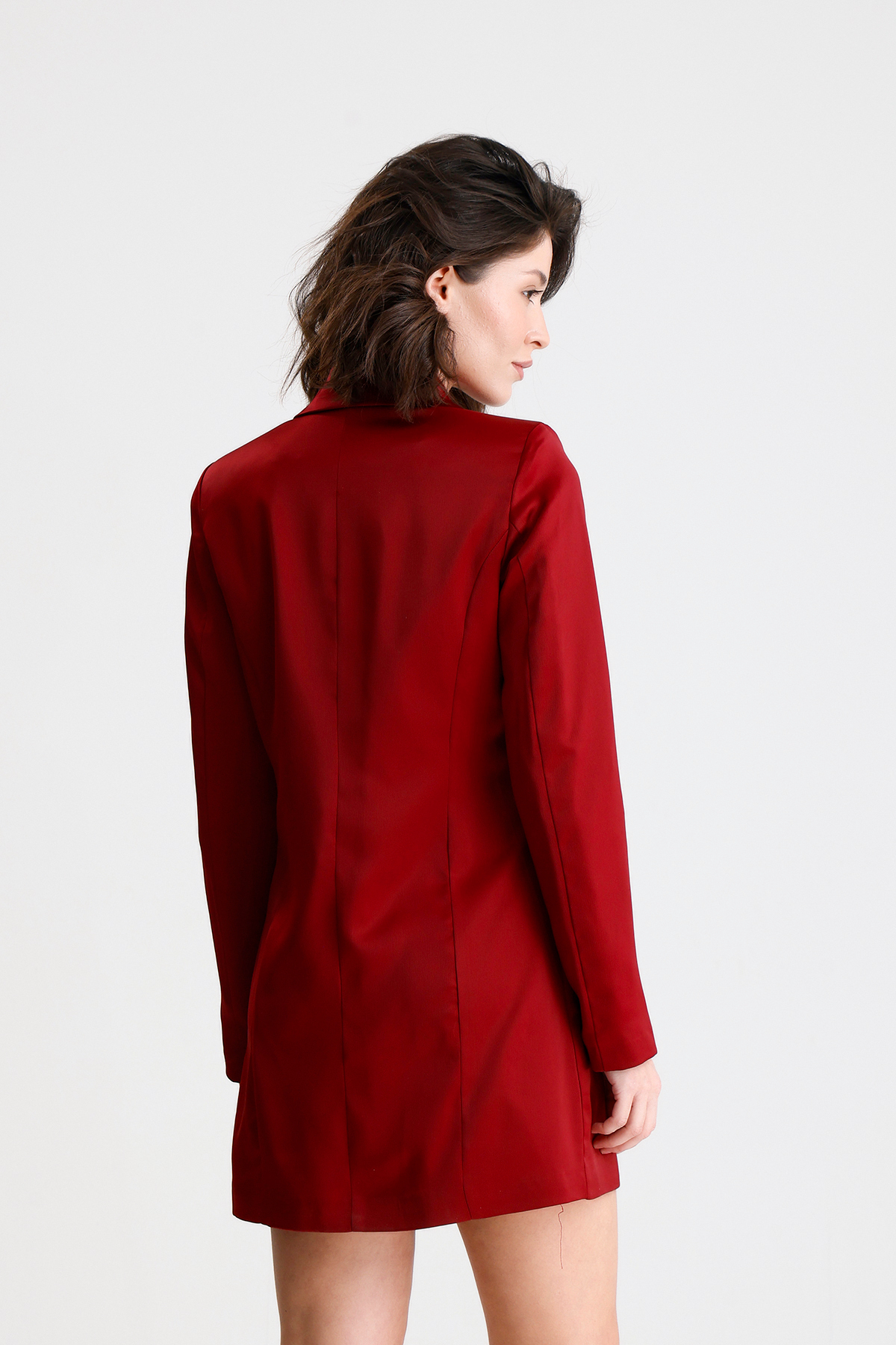 Sense Double-Breasted Collar Lined Satin Blazer Jacket Dress | Elb36615  Claret Red- Trendyol