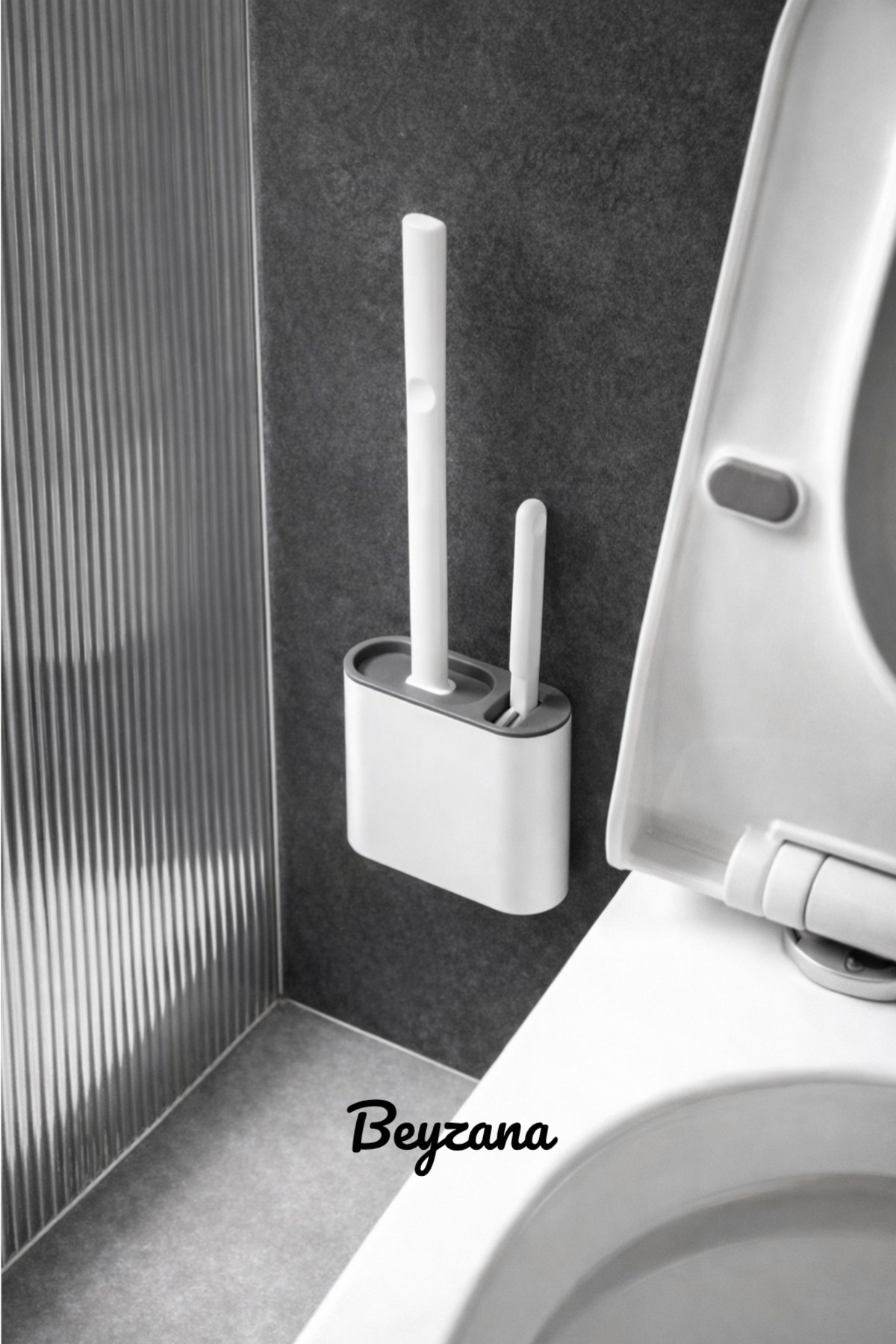 2 Compartment Toilet Brush Silicone Flexible Wall Mounted WC Toilet Cleaning Brush Set