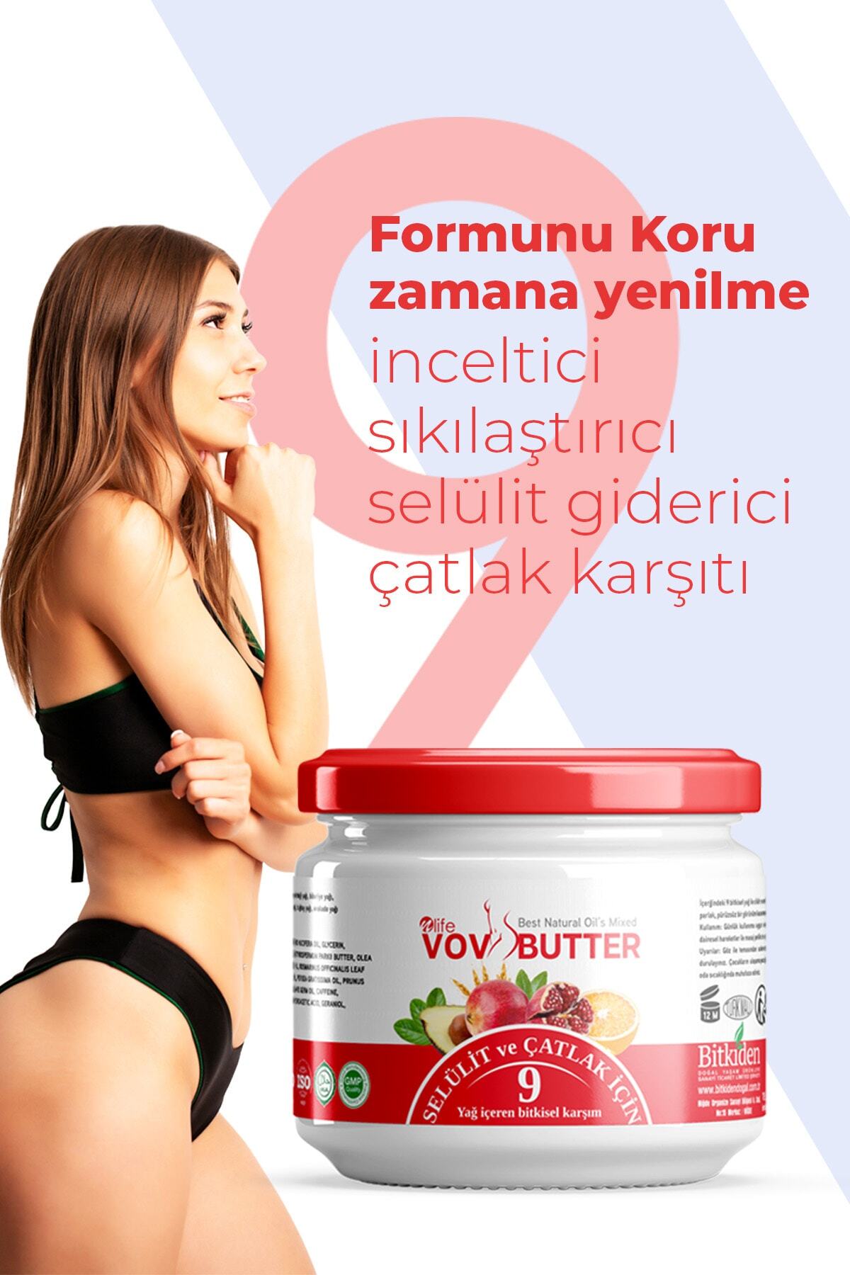 Vov Butter Selülit ve Çatlak Kremi / 9 Bitkisel Yağ Karışımı 190 ml Bitkisel İçerik Caffeine Shea Butter — 9 Yağ İçeren mix jel — تصویر 3 از 4