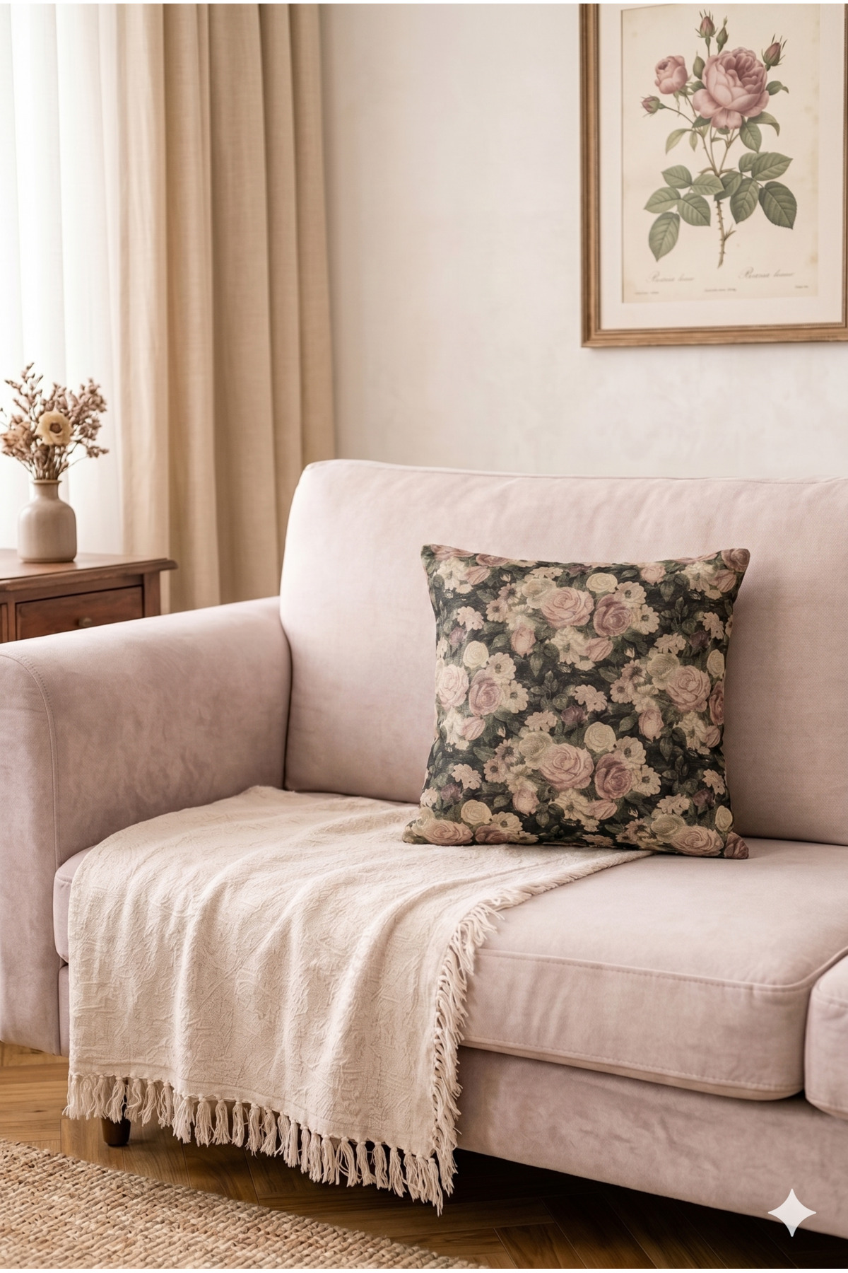 Bohemian style Linen-Cotton Digital print Floral Pattern 45x45 Pillowcase